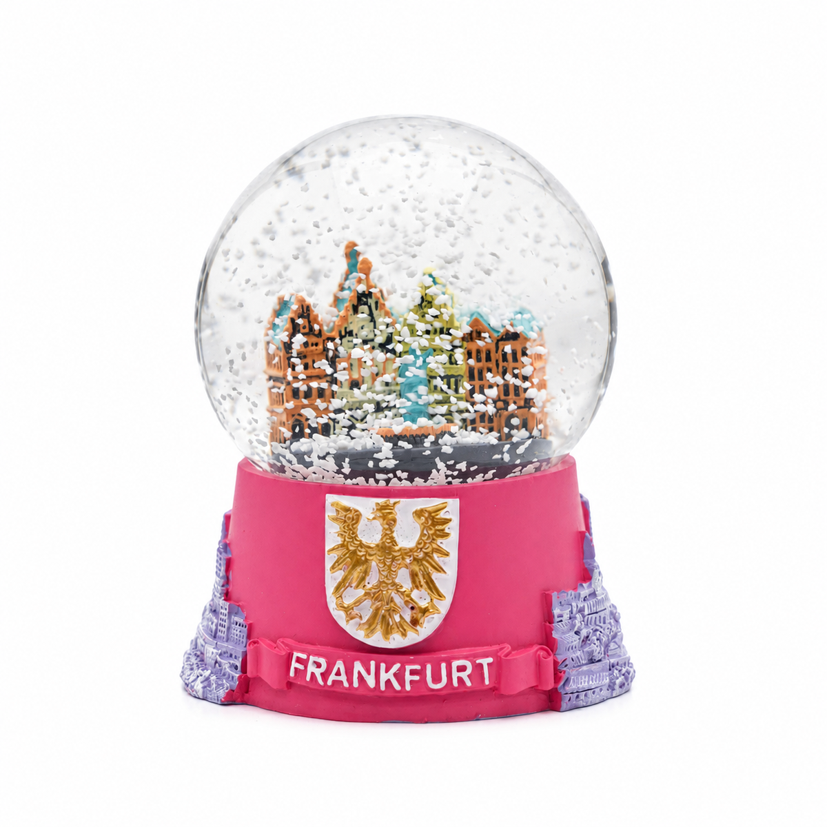 Schneekugel Frankfurt groß pink- Amend Souvenir