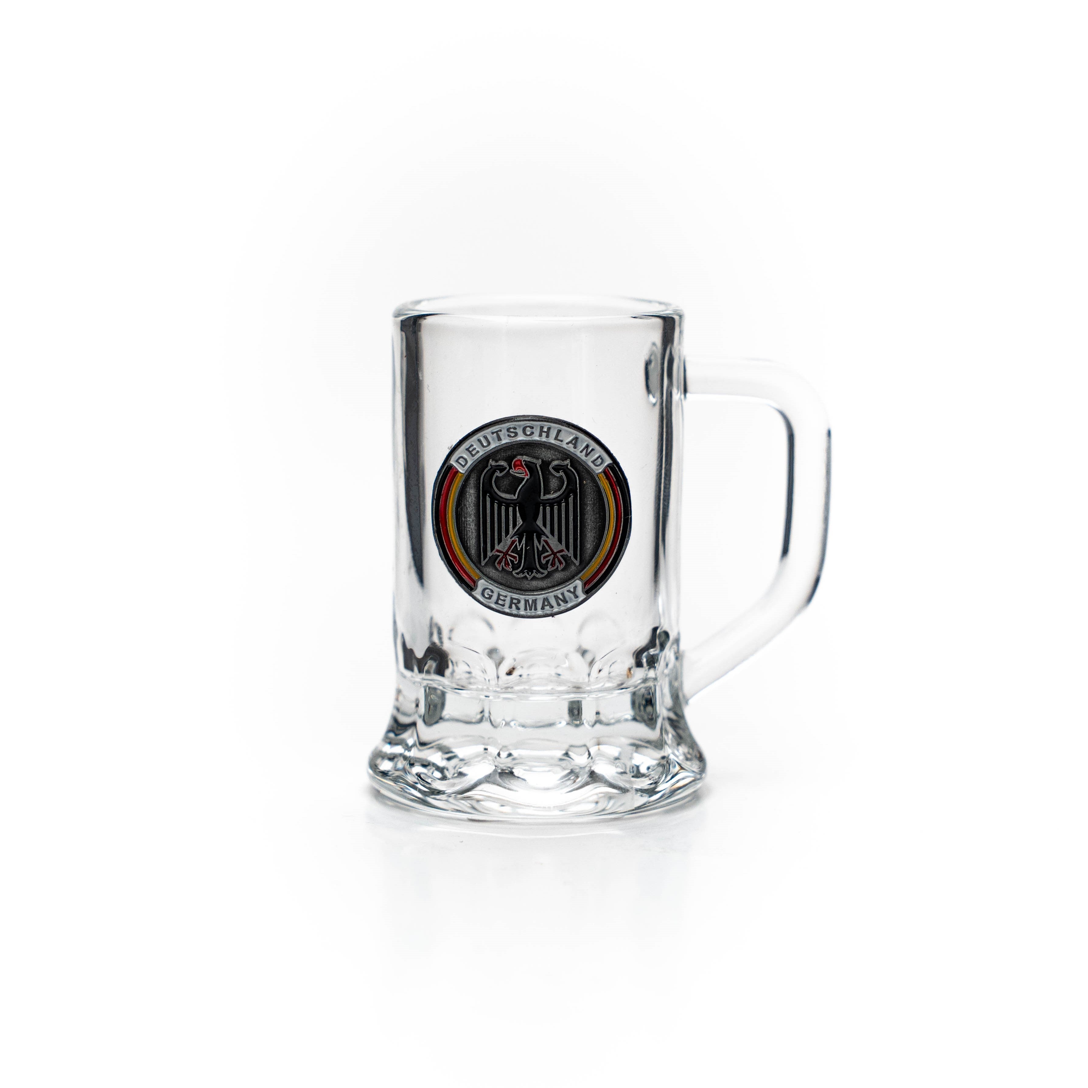 Glass tankard mini 2cl D-coat of arms metal