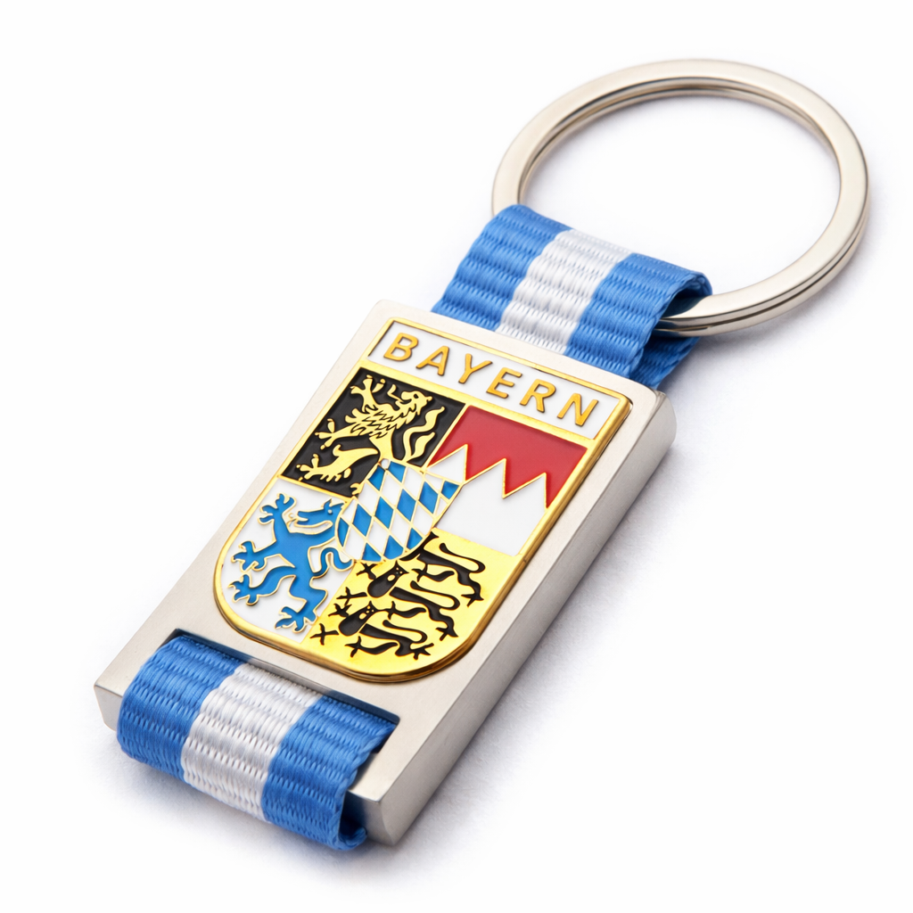 Bayern-Schlüsselanhänger mit Band und Wappen, praktischer Schlüsselanhänger für Alltag