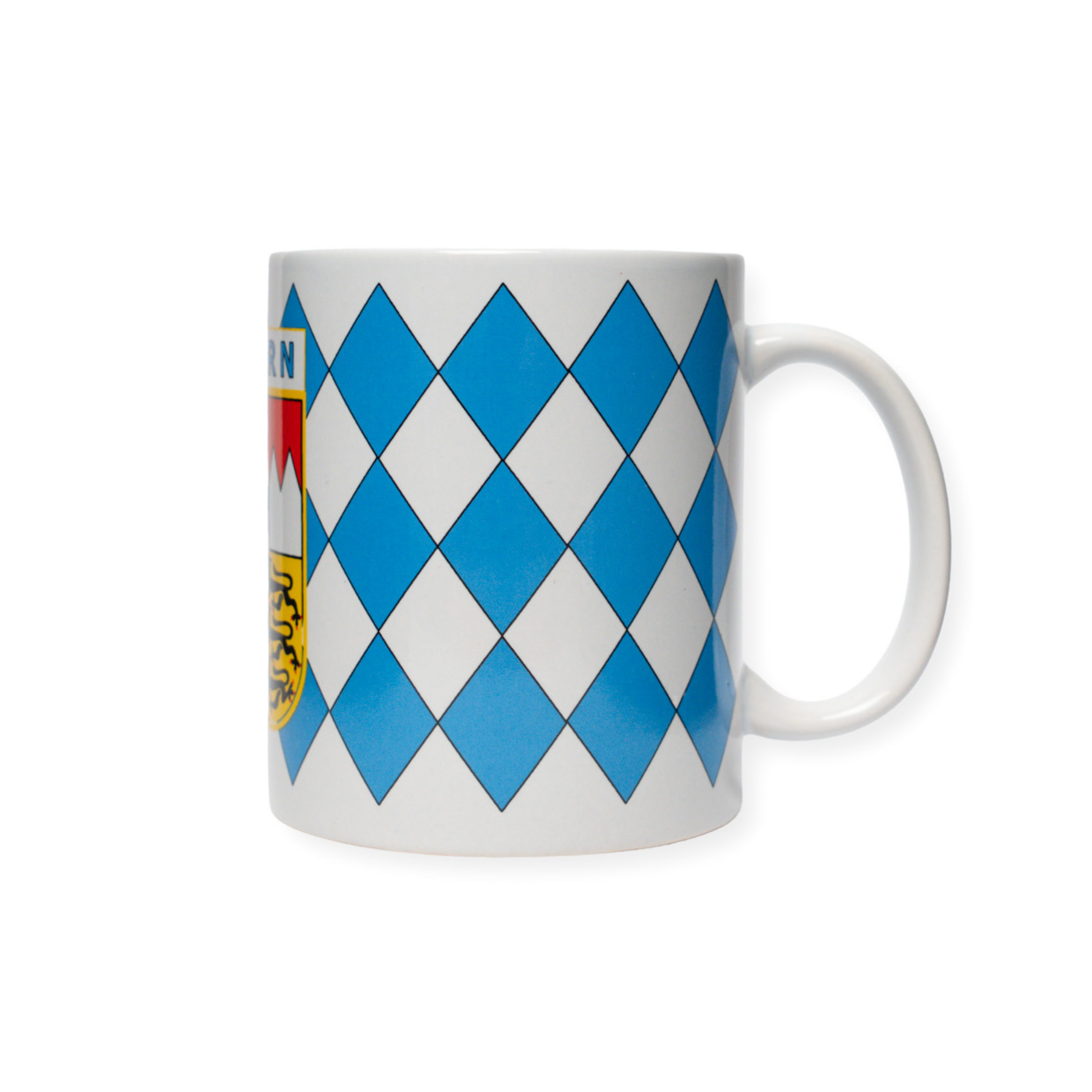 Bayern-Tasse in den Farben des Wappens mit dem Wappen als zentrales Motiv - Deutschland Souvenir