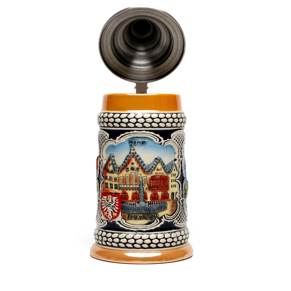 Großer Bierkrug mit Frankfurt Römer Relief – traditionelles Deutschland Souvenir