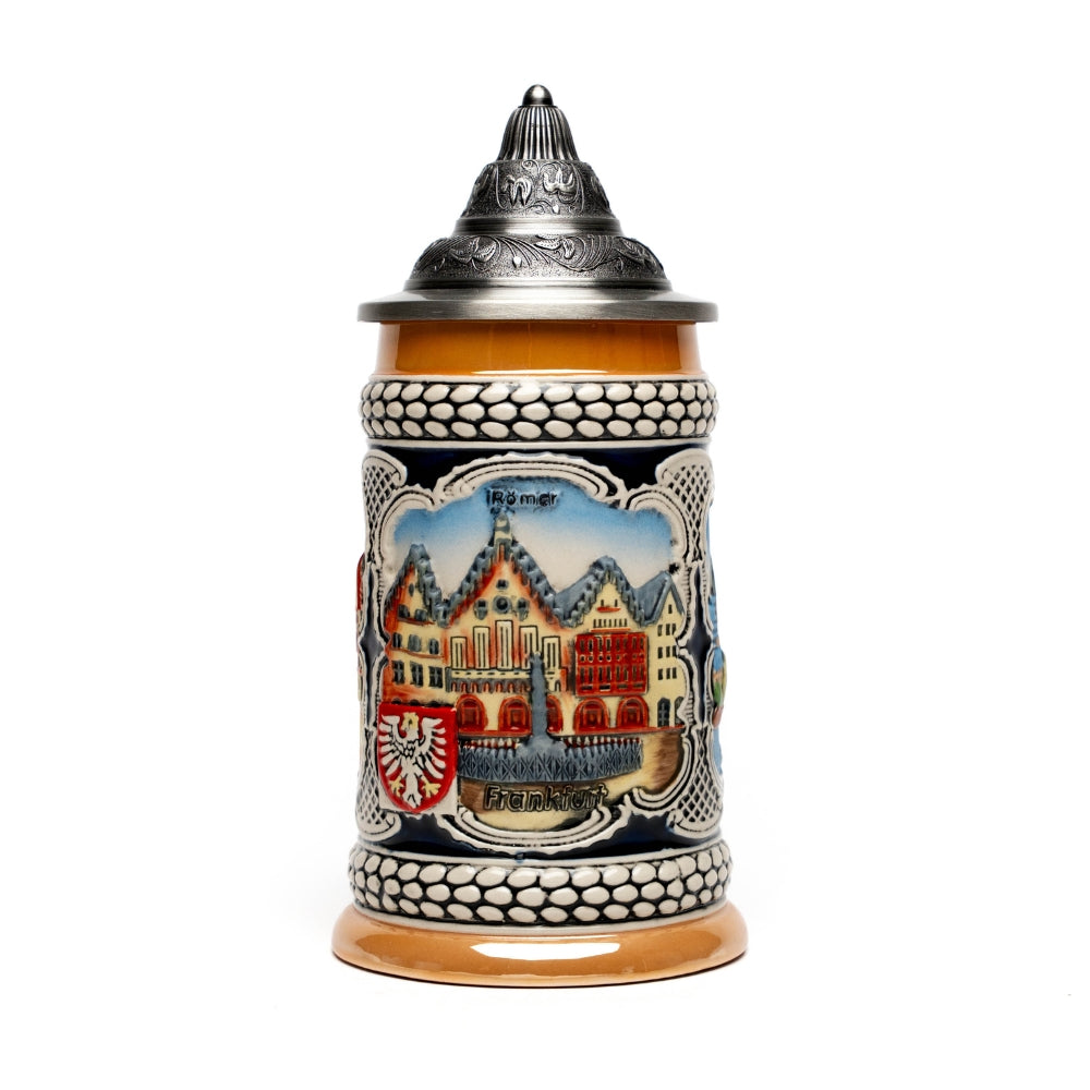 Großer Bierkrug mit Frankfurt Römer Relief – traditionelles Deutschland Souvenir