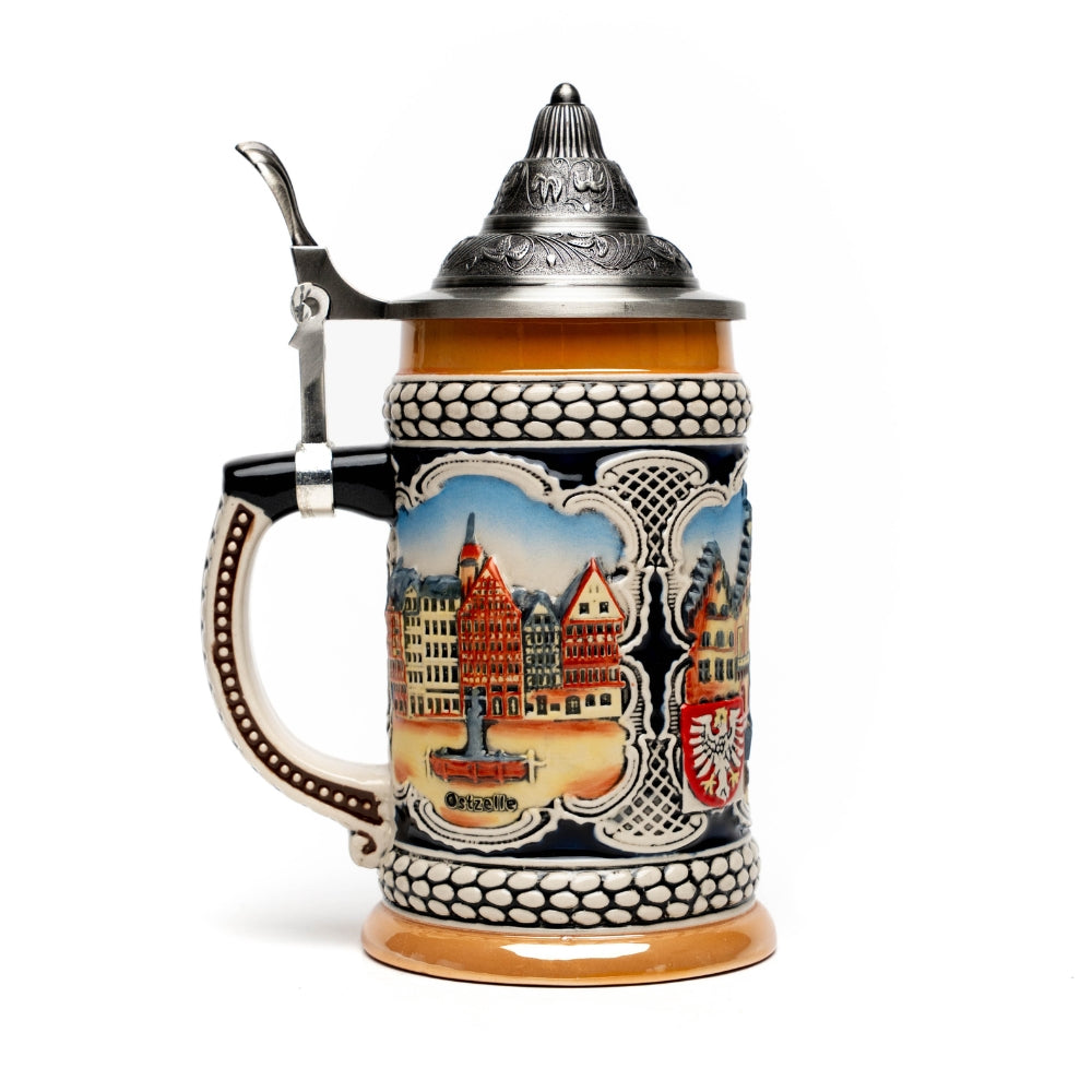 Großer Bierkrug mit Frankfurt Römer Relief – traditionelles Deutschland Souvenir