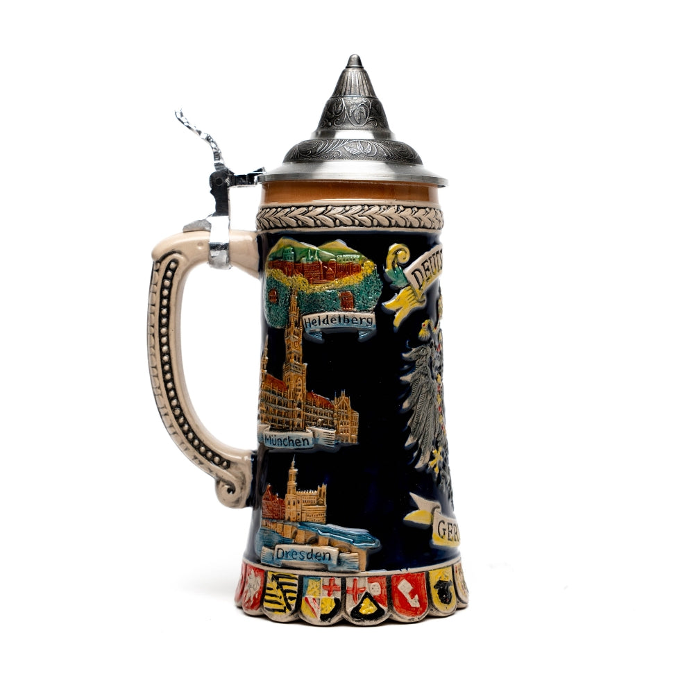 Großer Bierkrug mit Adler und Wappen – traditionelles Deutschland Souvenir