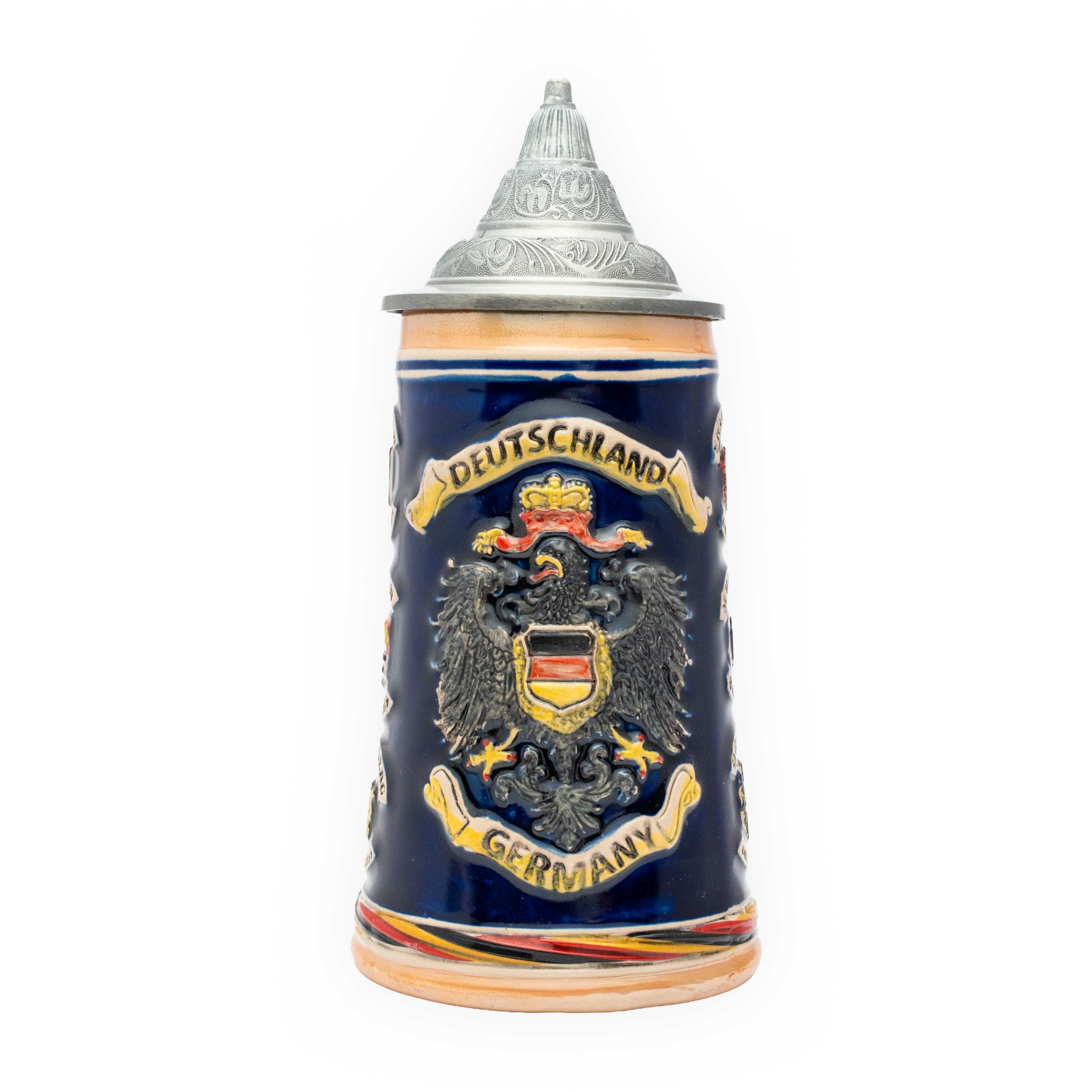 Großer Bierkrug mit verschiedenen Wappen von Städten als Motiv - Deutschland Souvenir