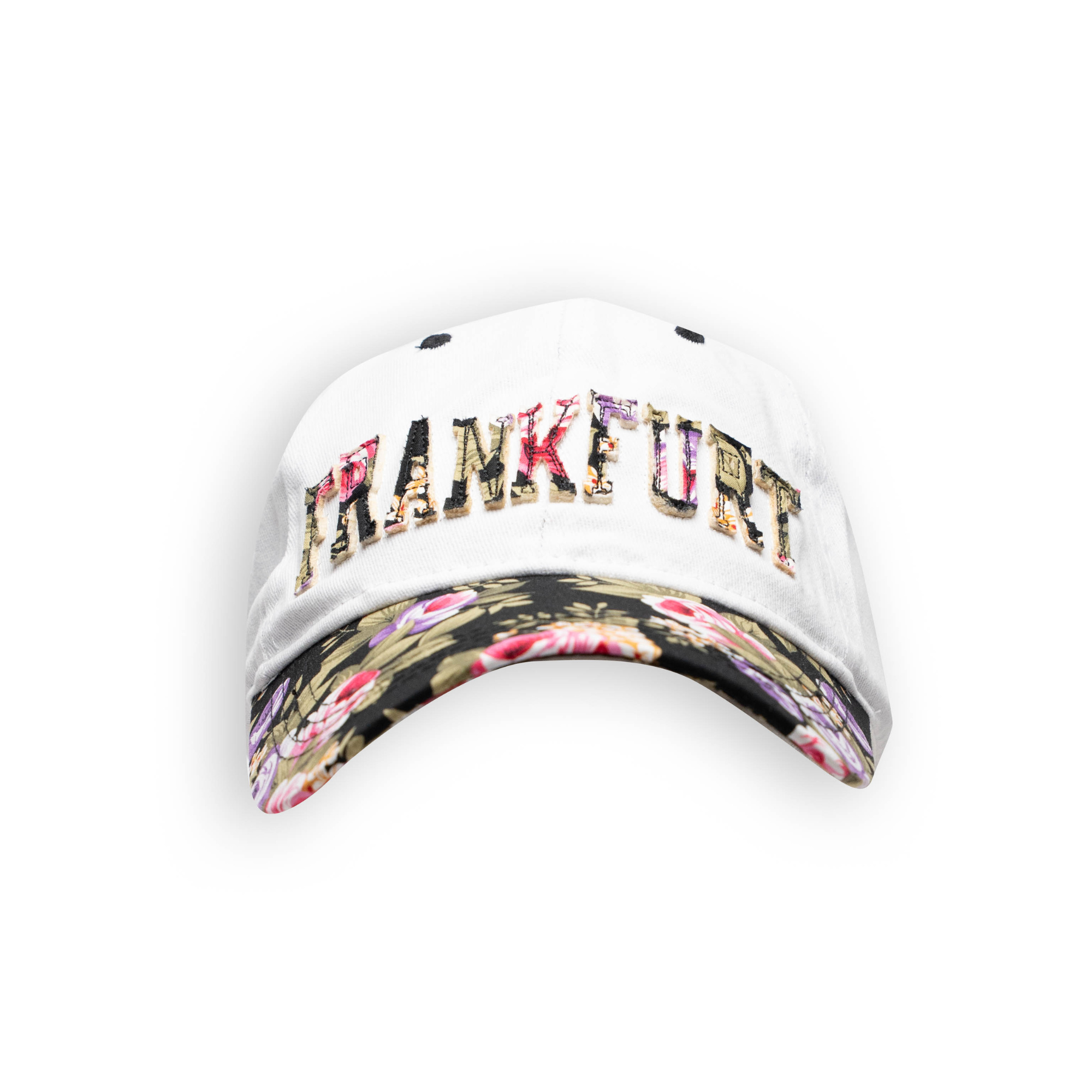 Weiße Cap mit Frankfurt-Schriftzug und Blumenmotiv – Deutschland Souvenir