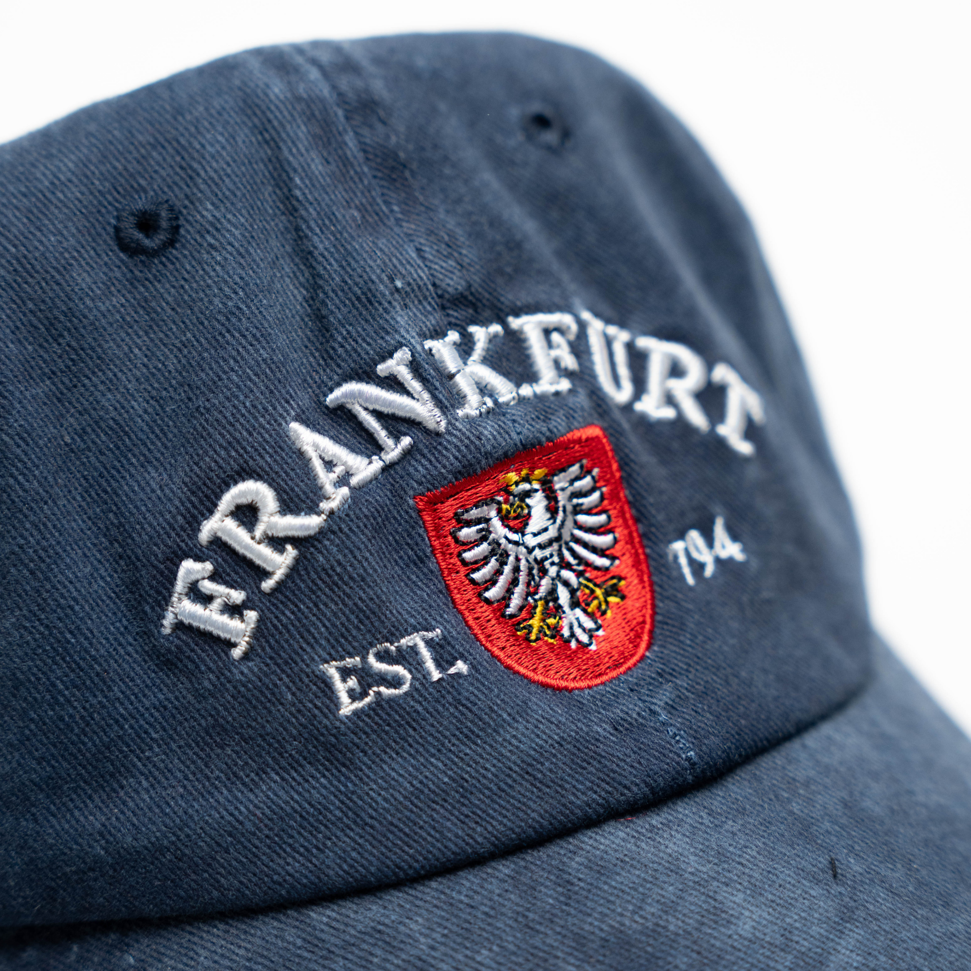 Blau gewaschene Cap mit Frankfurt-Schriftzug – Deutschland Souvenir