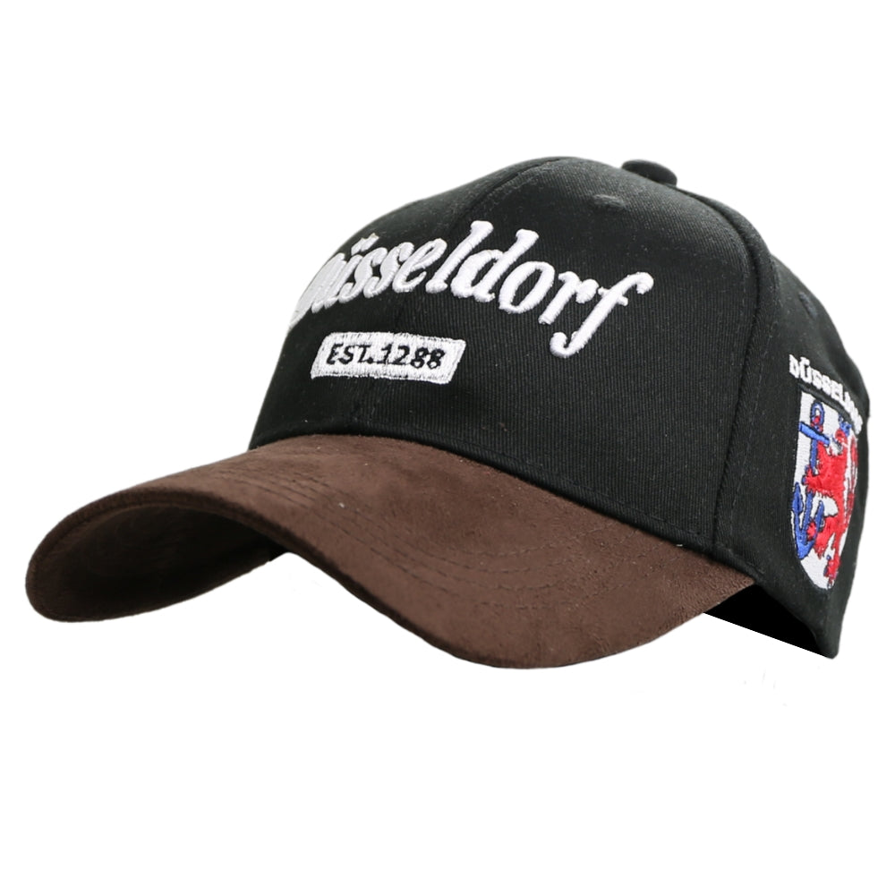 Schwarze Leder-Cap mit Düsseldorf-Wappen auf der Vorderseite – Germany Souvenir