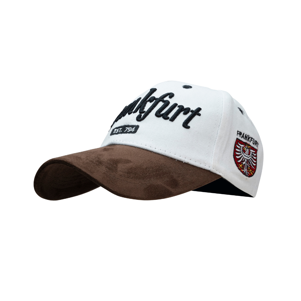 Leder-Cap Weiß mit Frankfurt-Motiv – Deutschland Souvenir