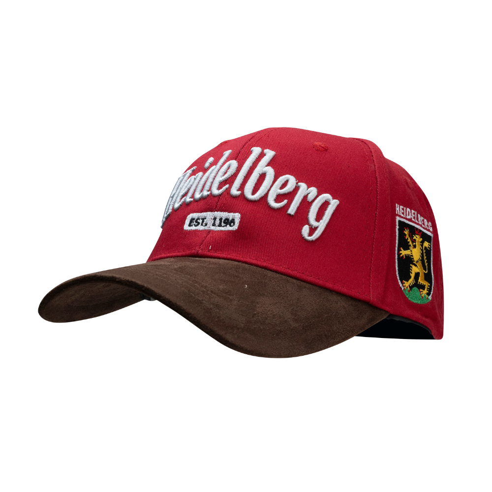 Leder-Cap Rot mit Heidelberg-Motiv – Deutschland Souvenir