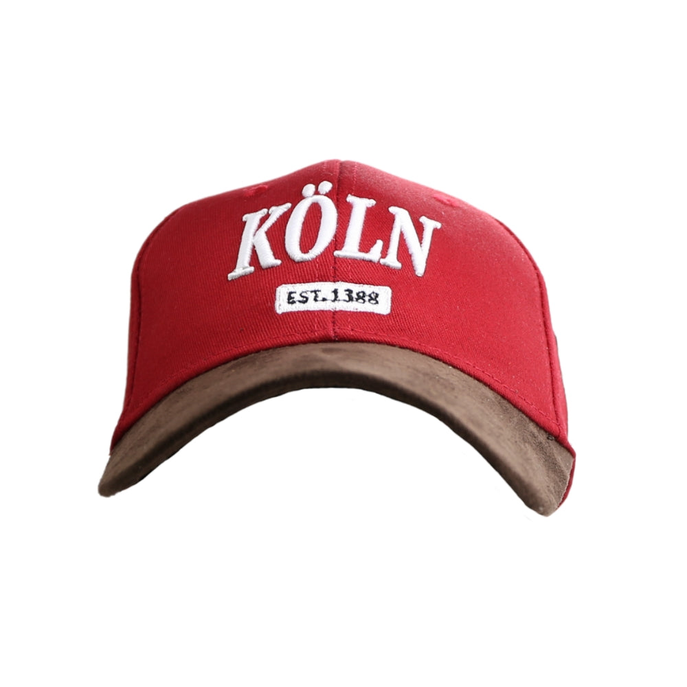 Rote Leder-Cap mit Köln-Motiv auf der Vorderseite – Germany Souvenir