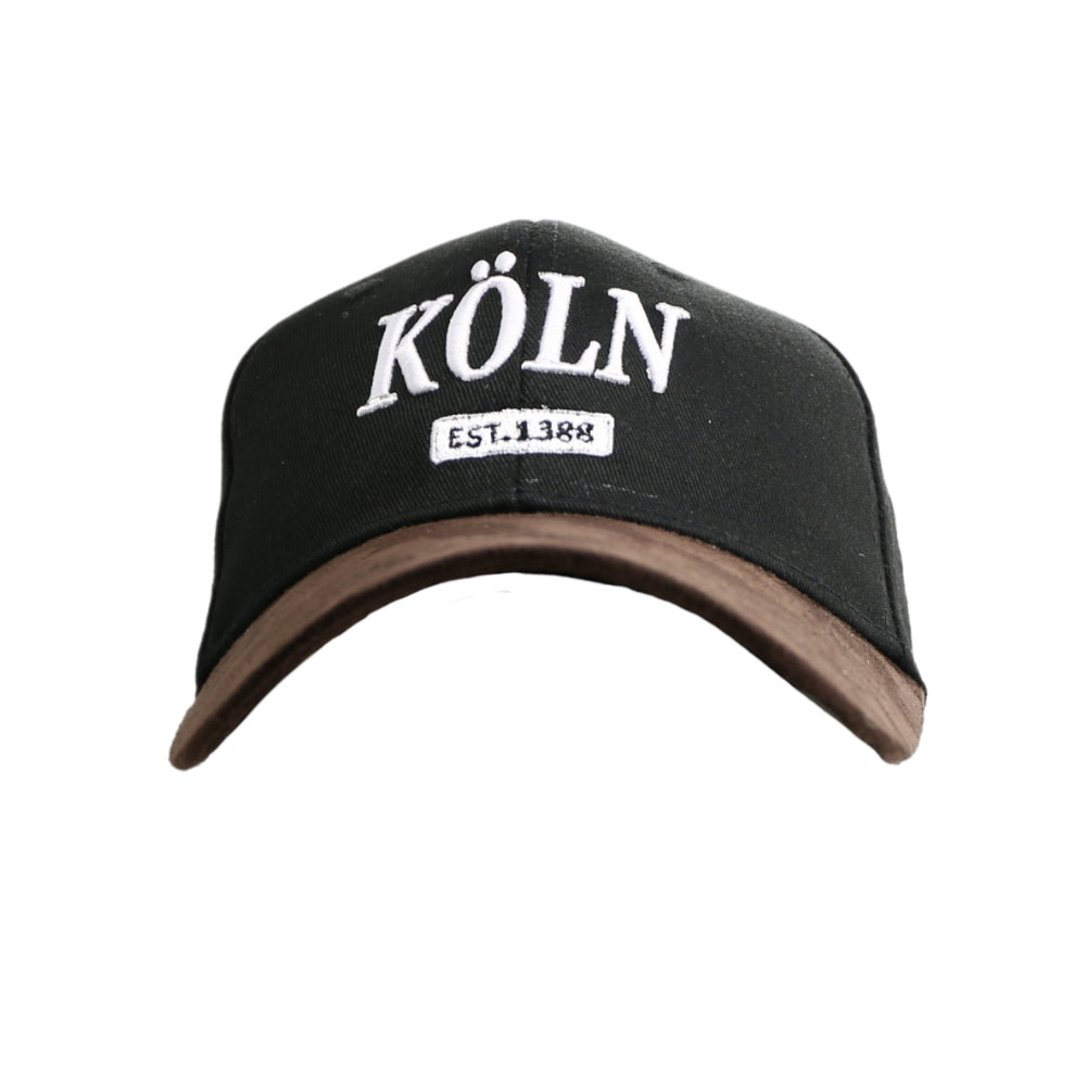 Schwarze Leder-Cap mit Köln-Motiv auf der Vorderseite – Germany Souvenir