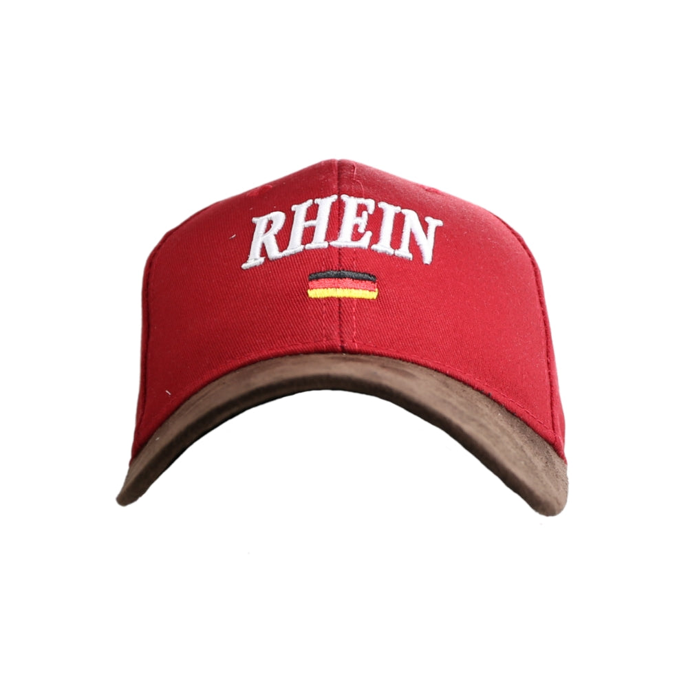 Rote Leder-Cap mit Rhein-Motiv auf der Vorderseite – Germany Souvenir