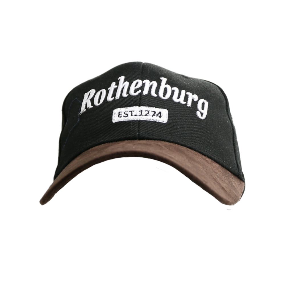 Schwarze Leder-Cap mit Rothenburg-Motiv auf der Vorderseite – Germany Souvenir