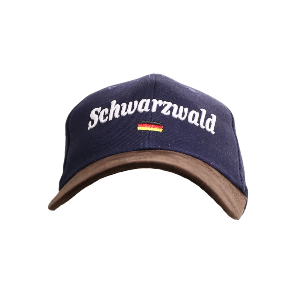 Navy Leder-Cap mit Schwarzwald-Motiv auf der Vorderseite – Germany Souvenir