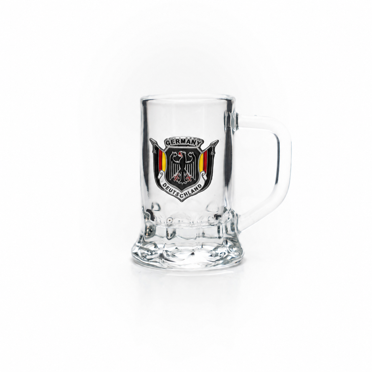 Mini-Glasseidel 2 cl Schnapsglas mit Adler-Metallwappen – Bierglas / Shotglas Deutschland Souvenir