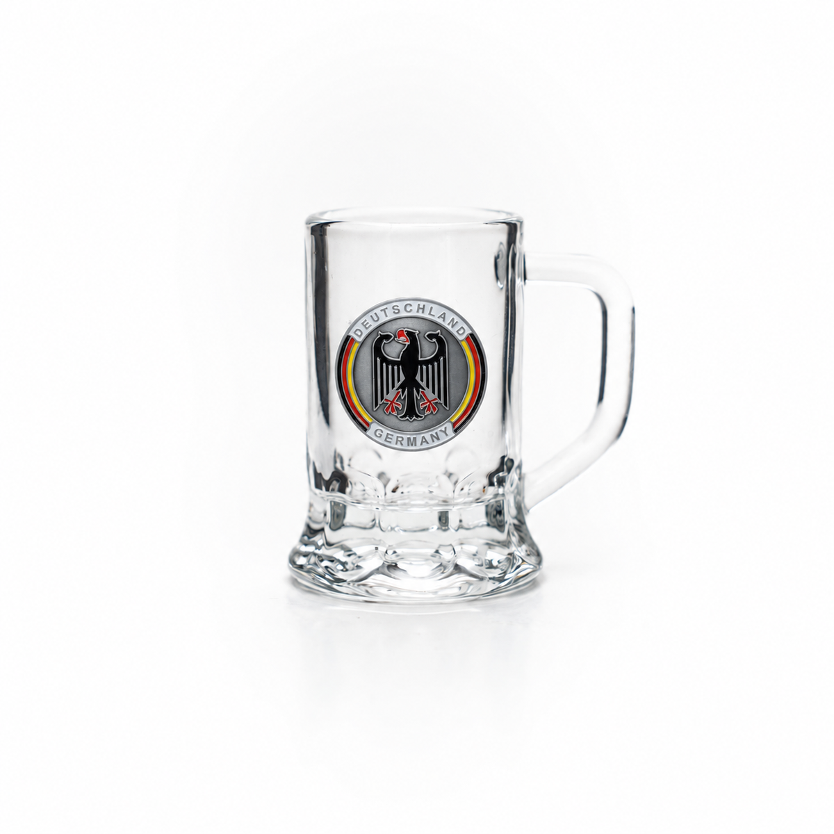 Mini-Glasseidel 2 cl Schnapsglas mit Deutschland-Metallwappen – Bierglas / Shotglas Deutschland Souvenir