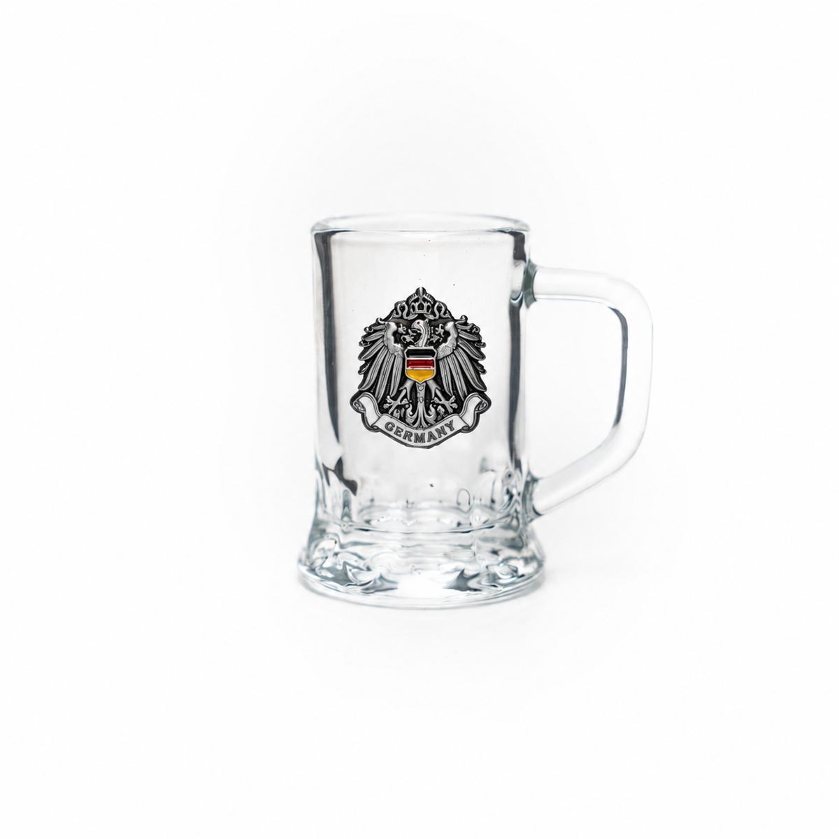 Mini-Glasseidel 2 cl Schnapsglas mit Deutschland-Metall-Wappen – Bierglas / Shotglas Deutschland Souvenir
