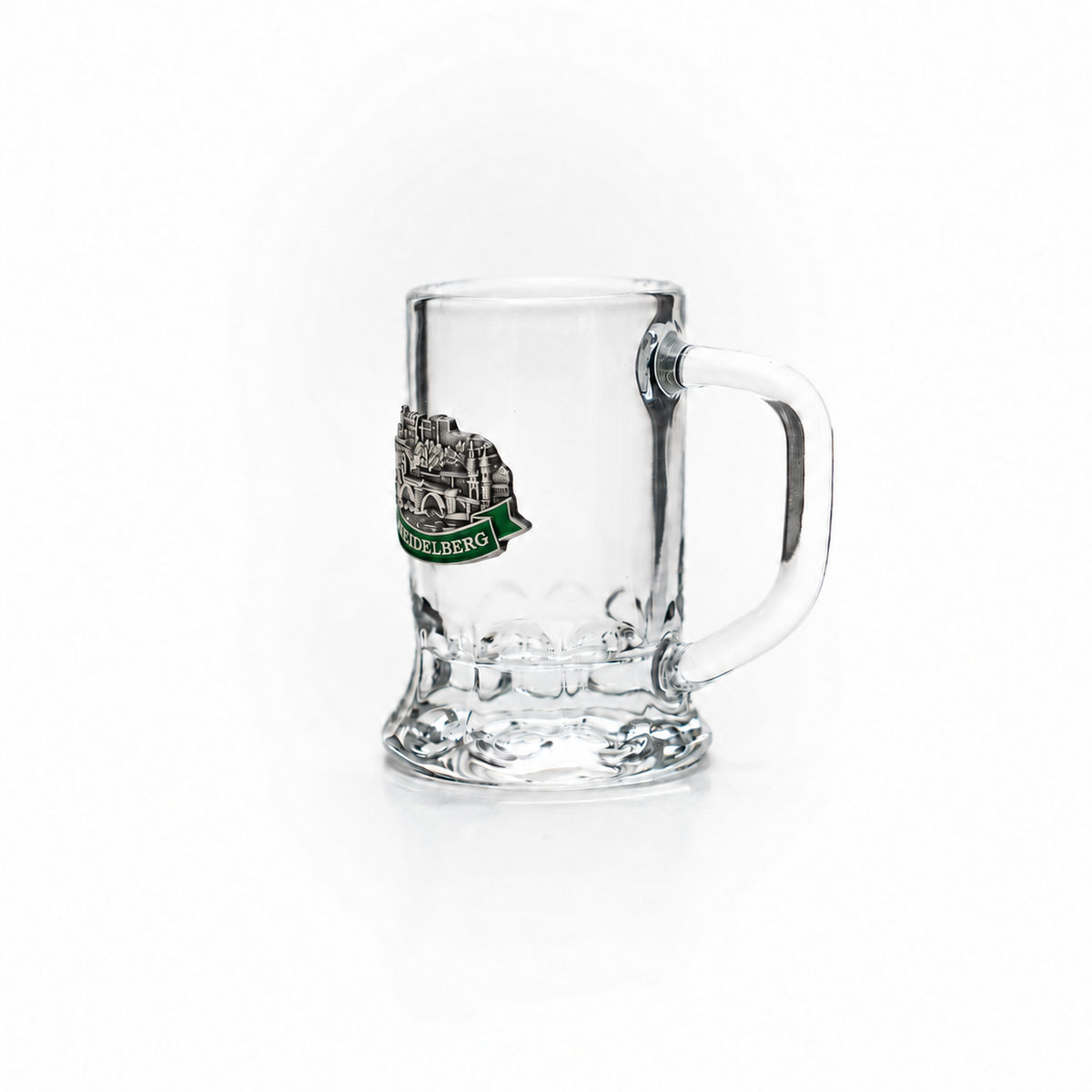 Mini-Glasseidel 2 cl Schnapsglas mit Heidelberg-Metall-Wappen – Bierglas / Shotglas Deutschland Souvenir