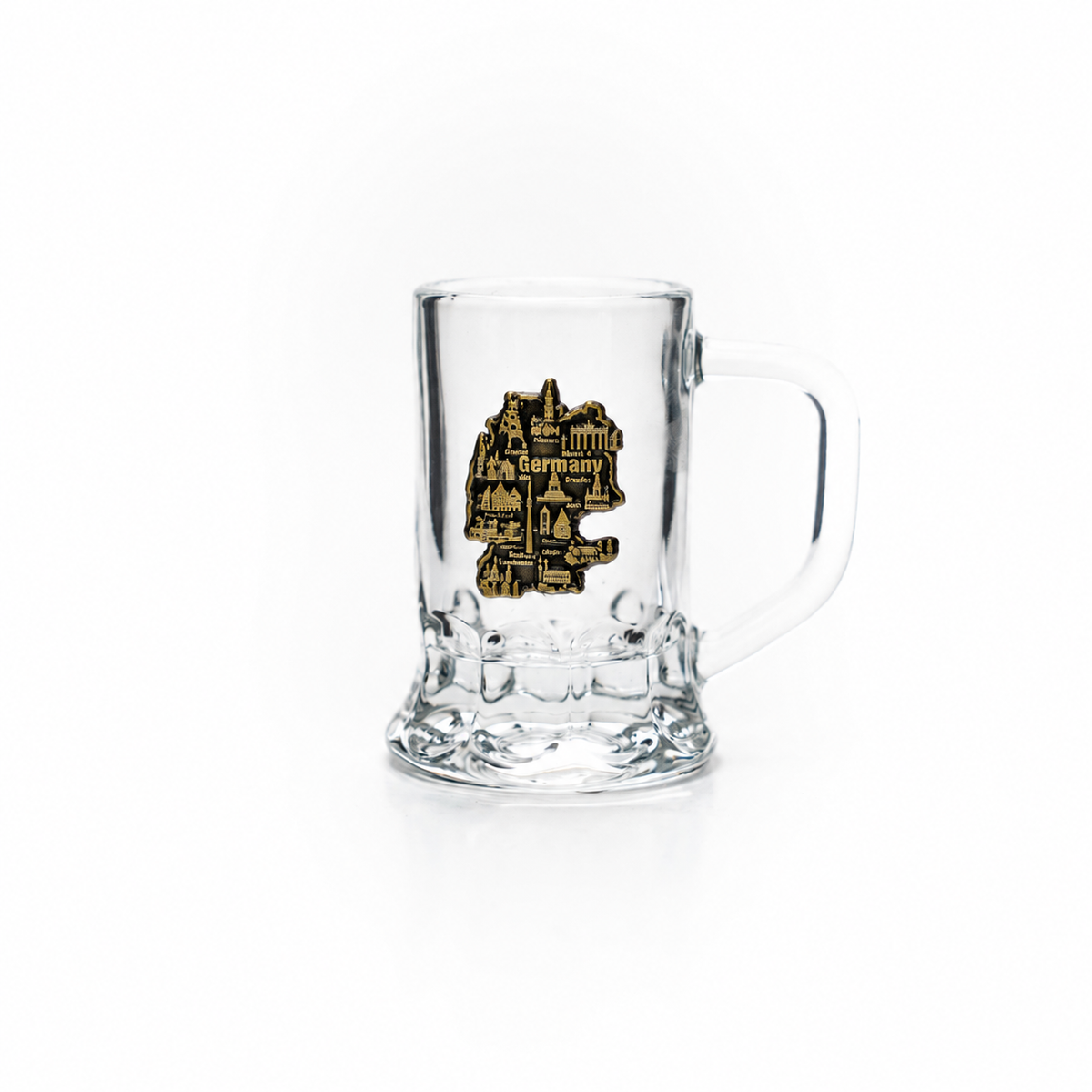 Mini-Glasseidel 2 cl Schnapsglas mit Deutschland-Karten-Metall-Wappen – Bierglas / Shotglas Deutschland Souvenir