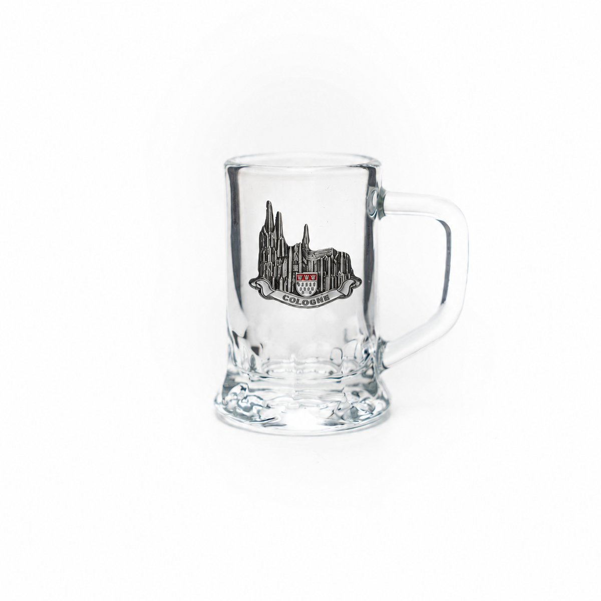 Mini-Glasseidel 2 cl Schnapsglas mit Köln-Metall-Wappen – Bierglas / Shotglas Deutschland Souvenir