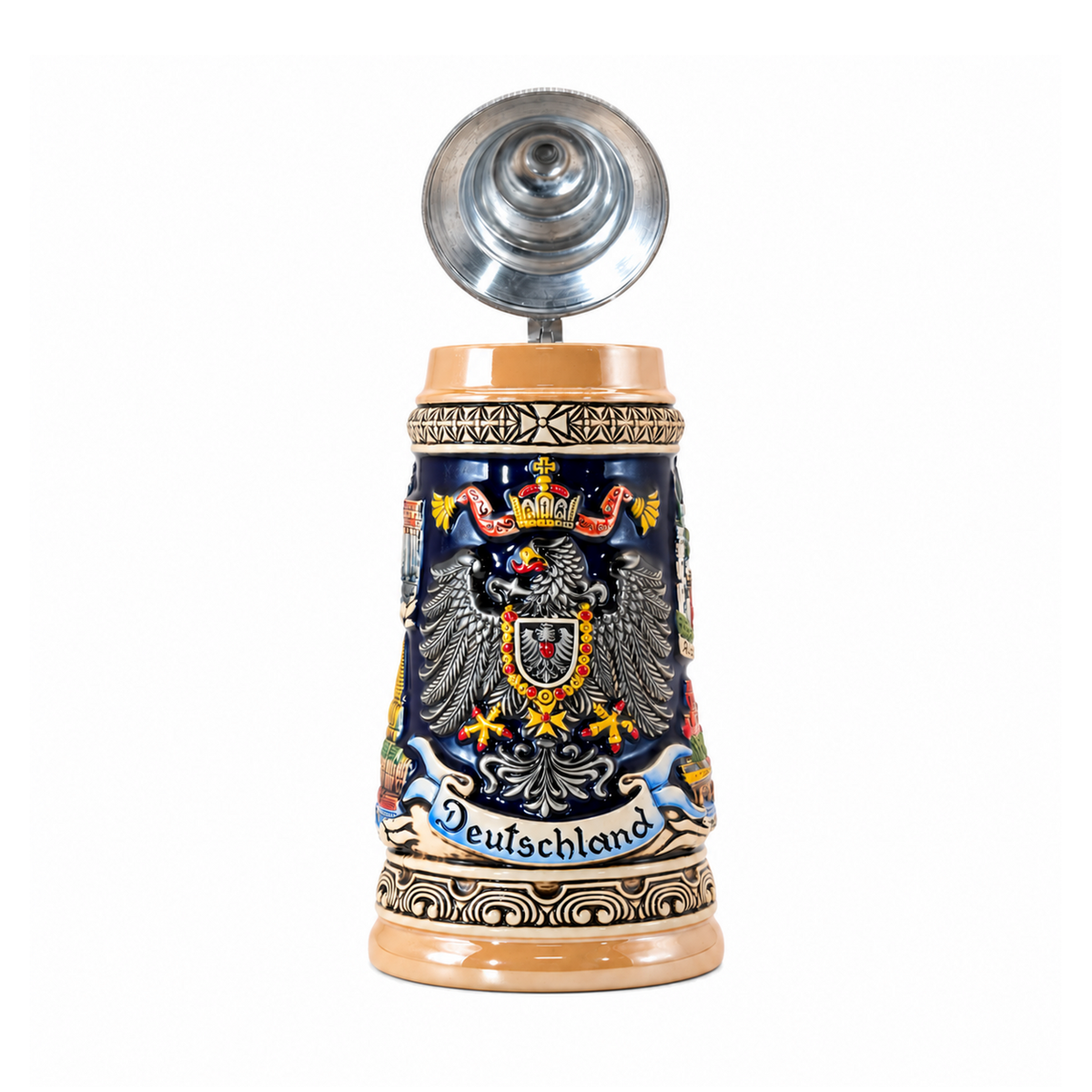 Bierkrug Deutschland Adler mit Zinndeckel (0,5L)
