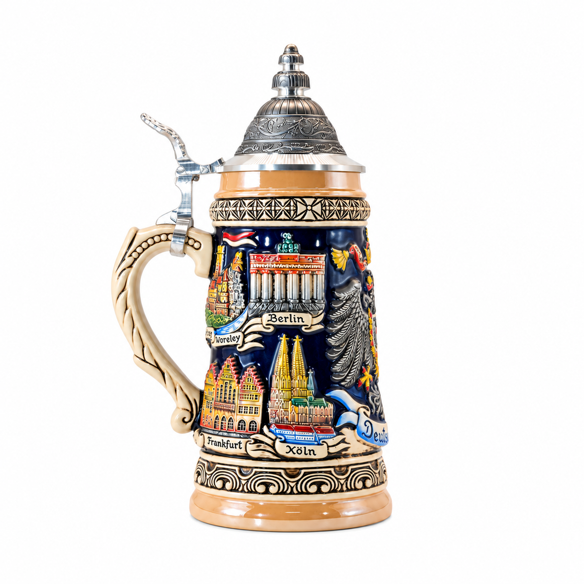 Bierkrug Deutschland Adler mit Zinndeckel (0,5L)