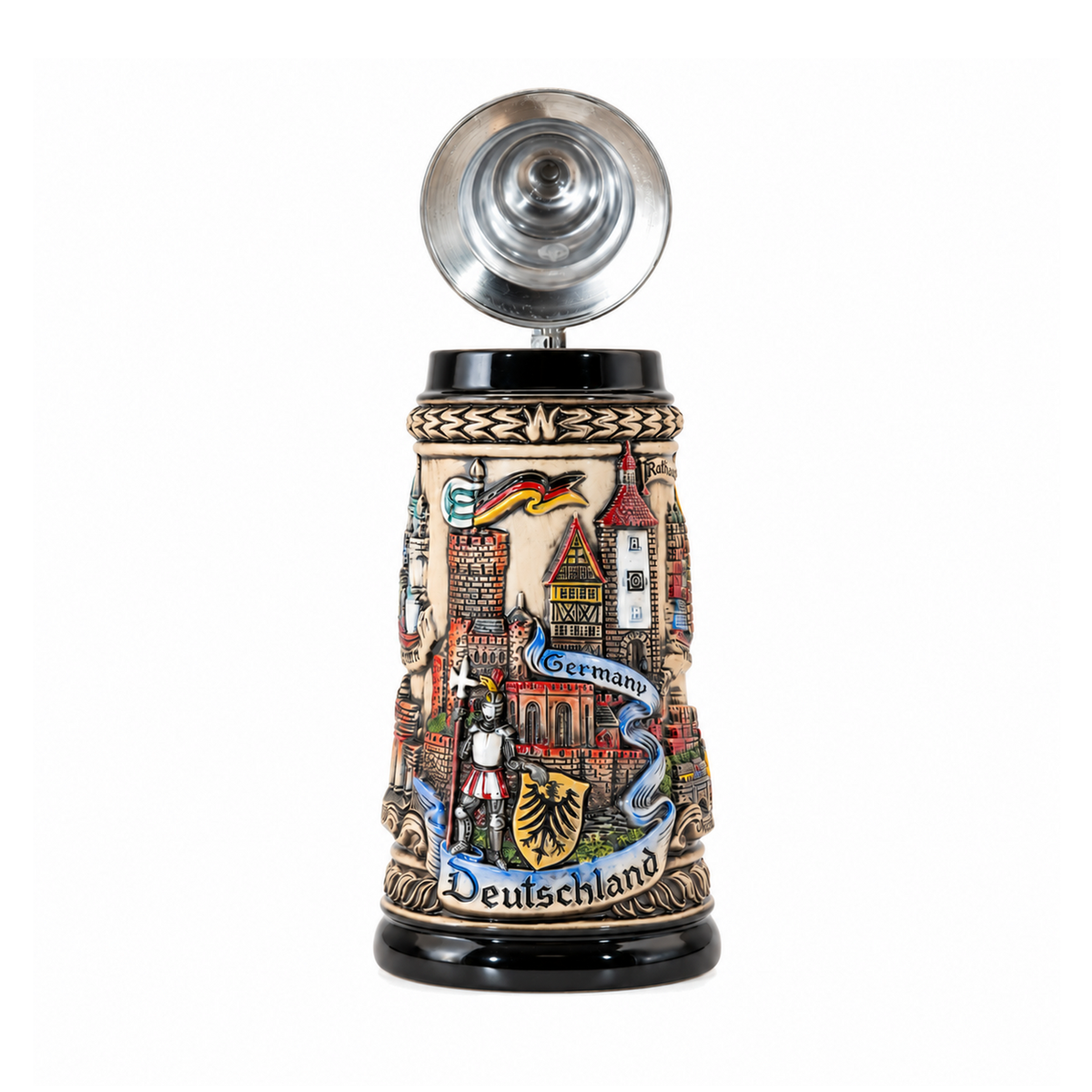 Bierkrug Panorama Deutschland Rustikal mit Zinndeckel (0,5L)