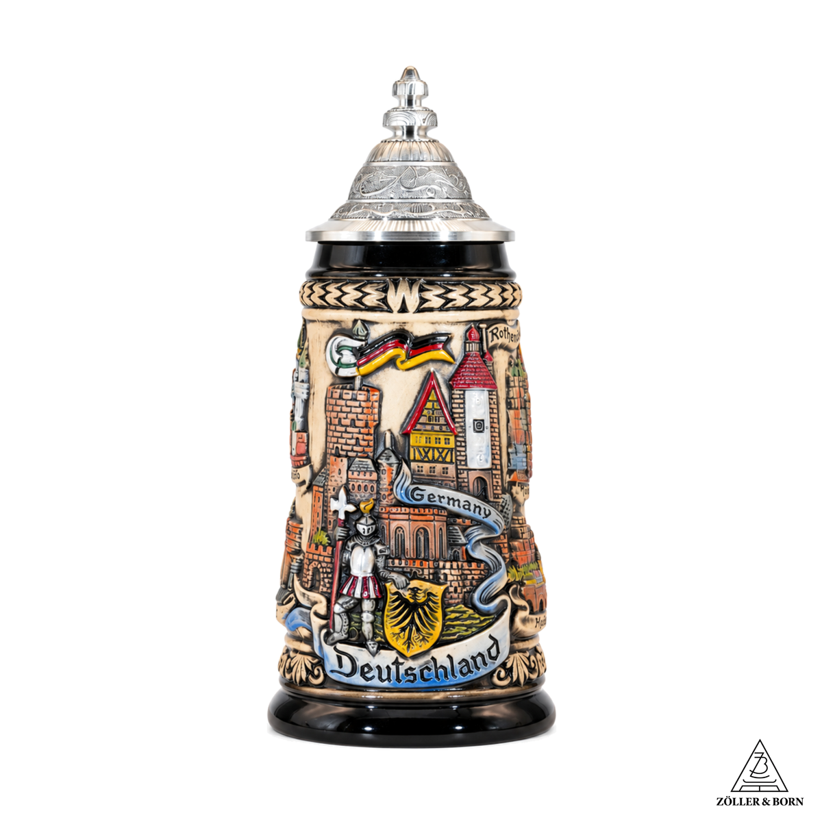 Bierkrug Panorama Deutschland Rustikal mit Zinndeckel (0,25L)