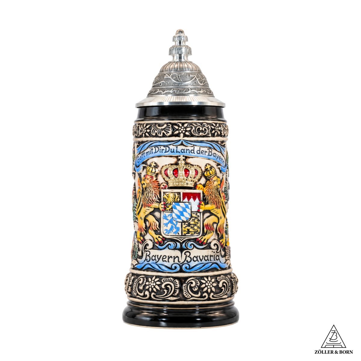 Bierkrug Bayernlöwe mit Zinndeckel (0,5L)