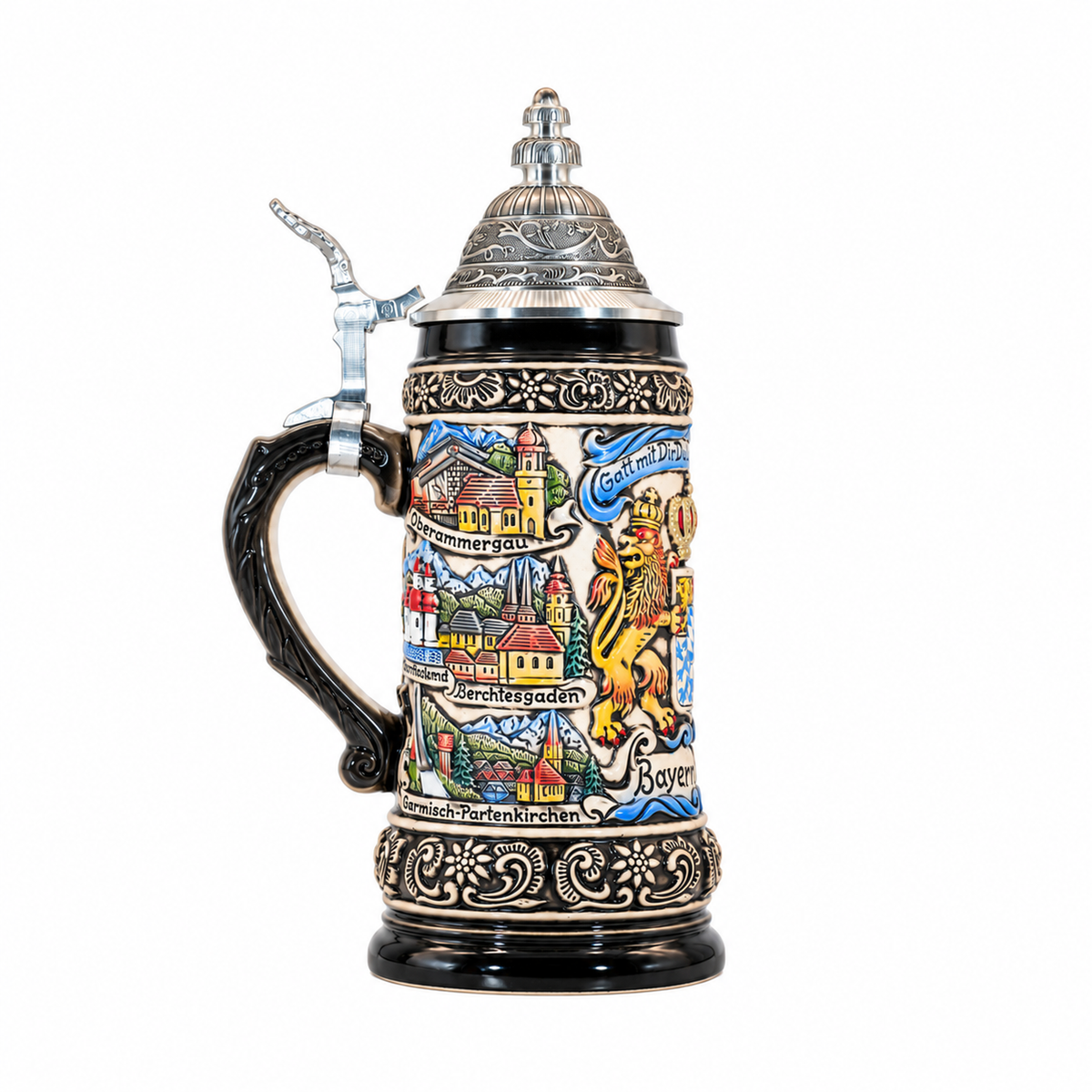 Bierkrug Bayernlöwe mit Zinndeckel (0,5L)