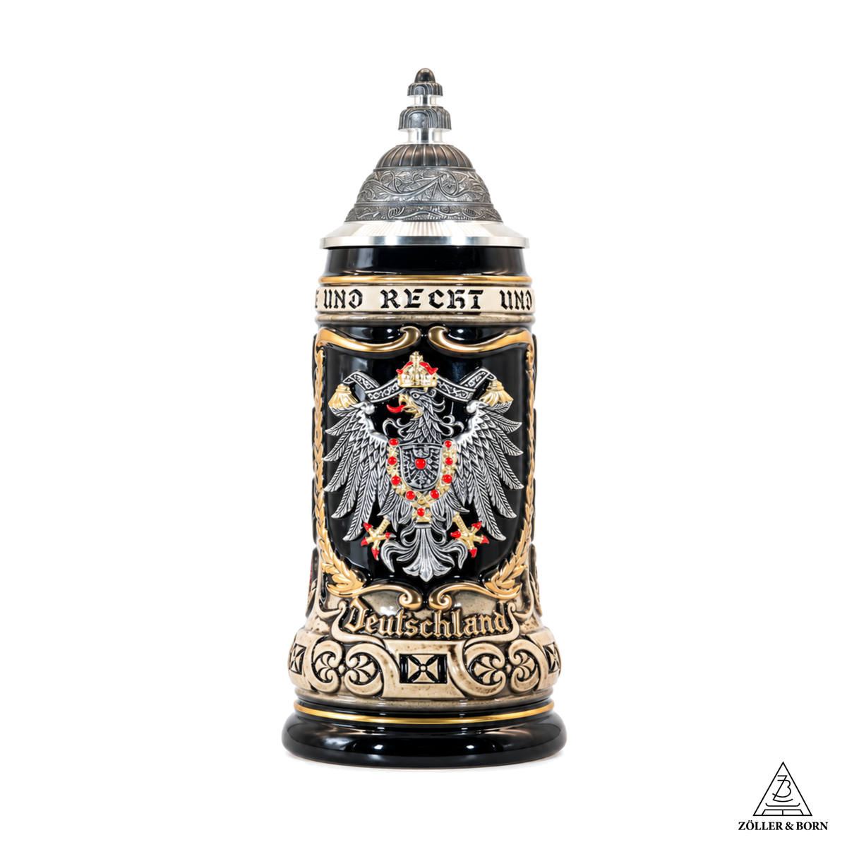 Bierkrug Deutschland Adler mit Wappen und Zinndeckel (0,5L)