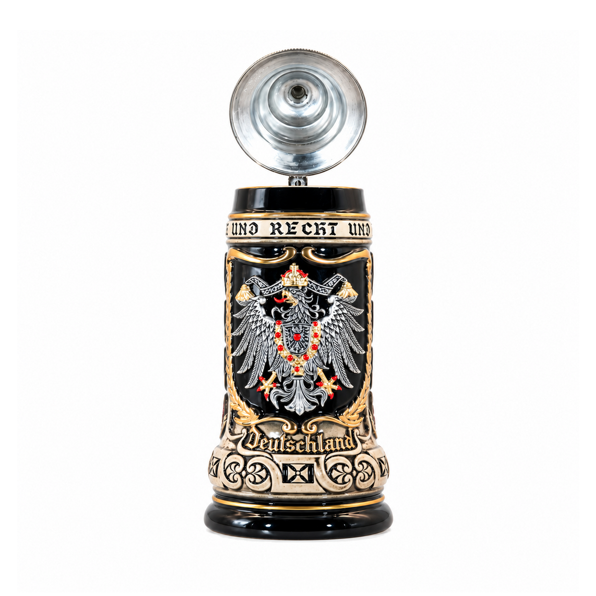 Bierkrug Deutschland Adler mit Wappen und Zinndeckel (0,5L)