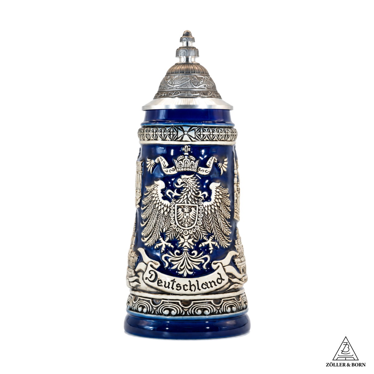 Bierkrug Deutschland Adler Städte Altblau mit Zinndeckel (0,5L)