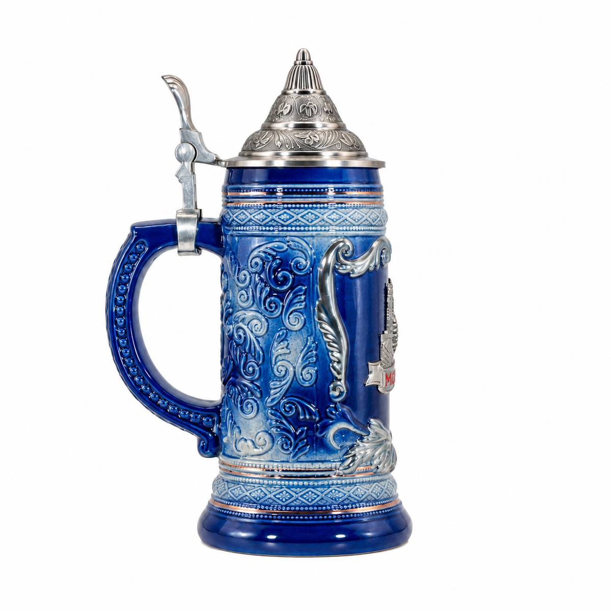 Bierkrug groß blau München Plakette