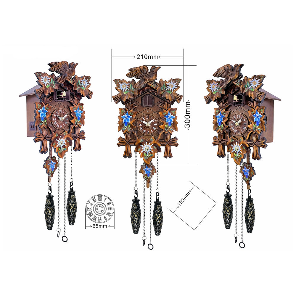 Holz-Kuckucksuhr mit bemalter Laub-Schnitzerei – traditionelles Deutschland Souvenir