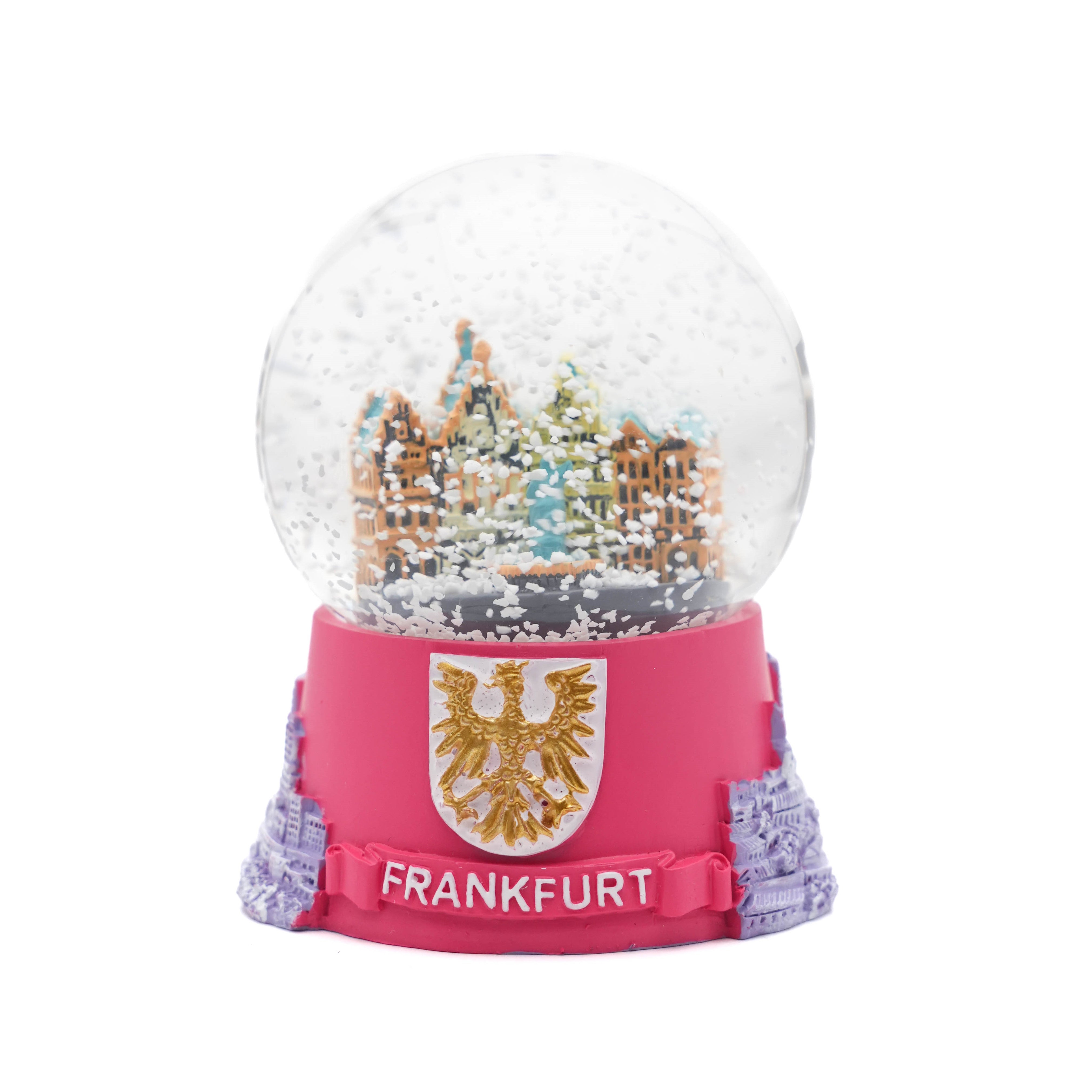 Große Schneekugel mit Frankfurt-Motiv in Pink – Deutschland Souvenir