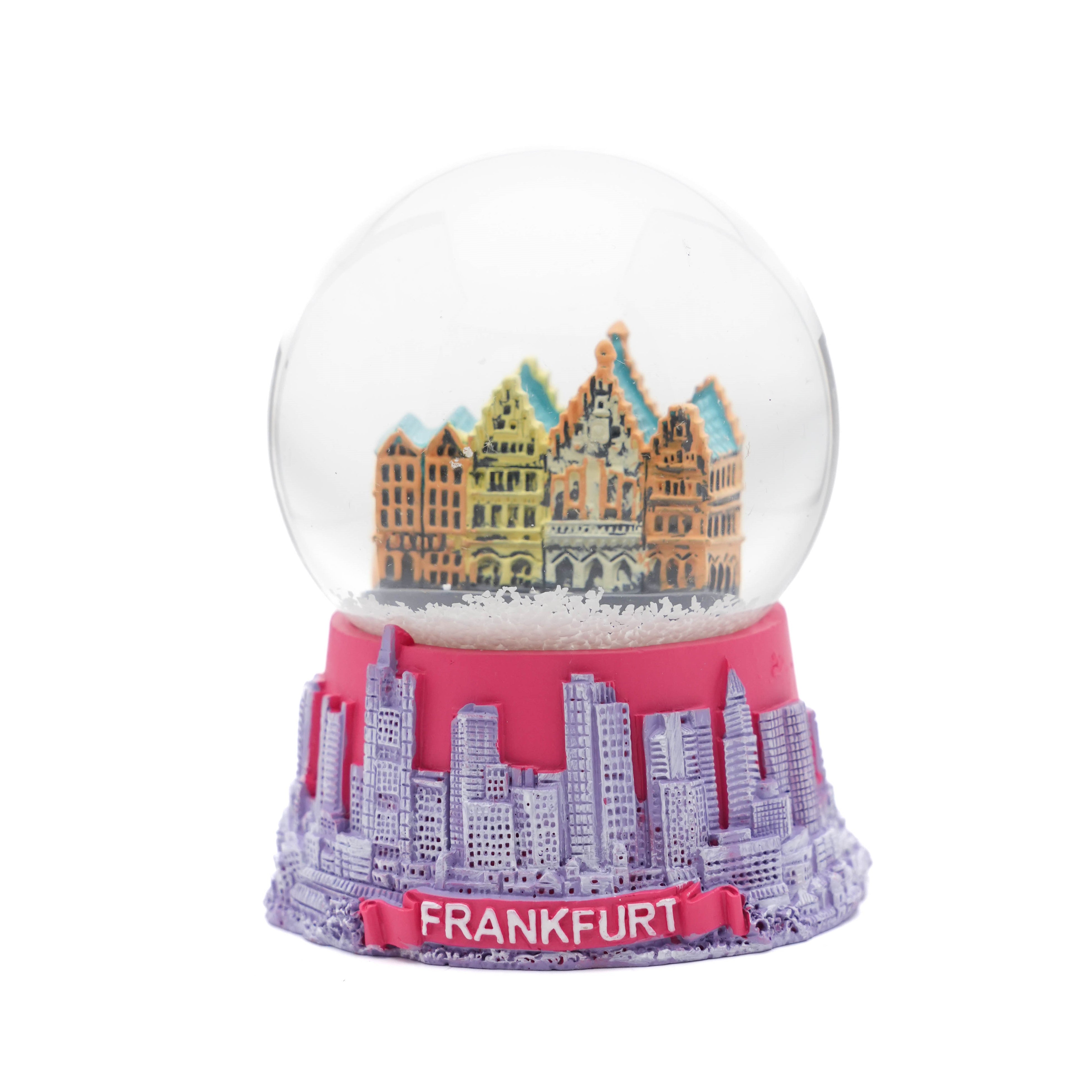 Große Schneekugel mit Frankfurt-Motiv in Pink – Deutschland Souvenir