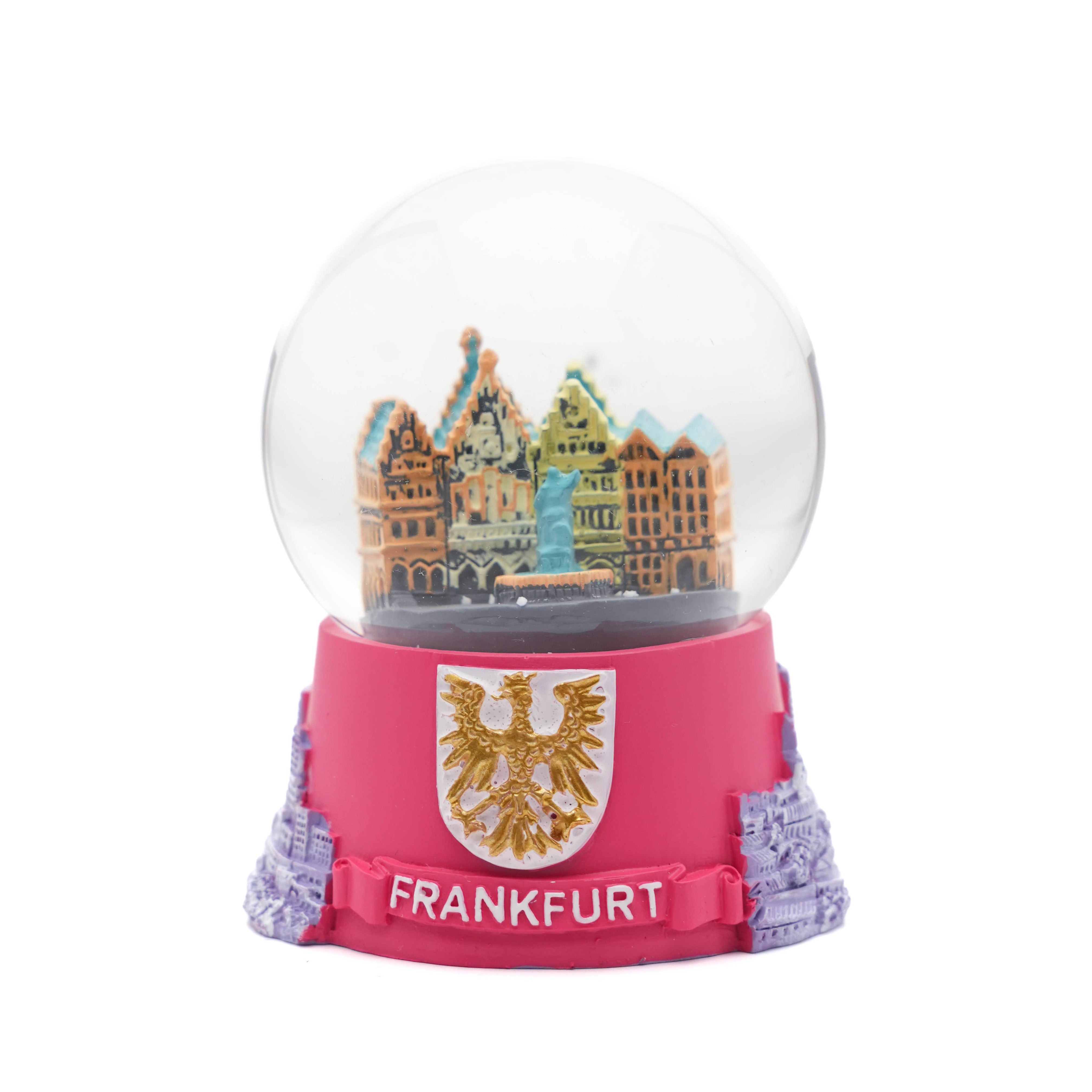 Große Schneekugel mit Frankfurt-Motiv in Pink – Deutschland Souvenir