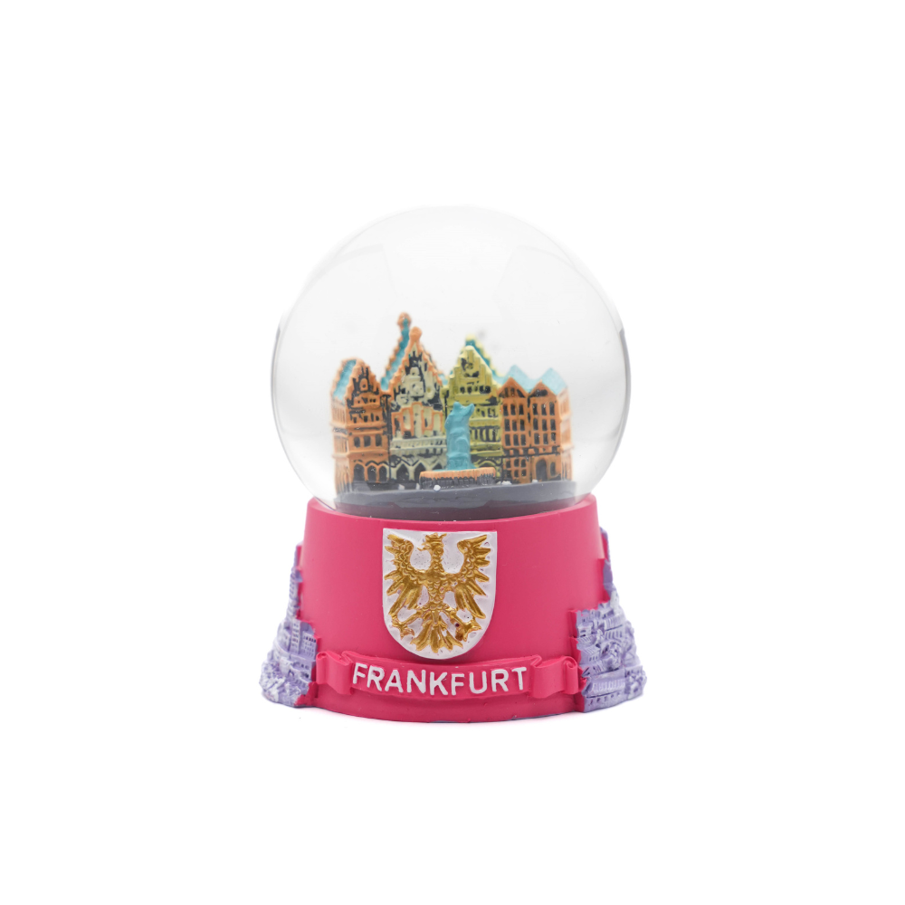 Kleine Schneekugel mit Frankfurt-Motiv in Pink – Deutschland Souvenir