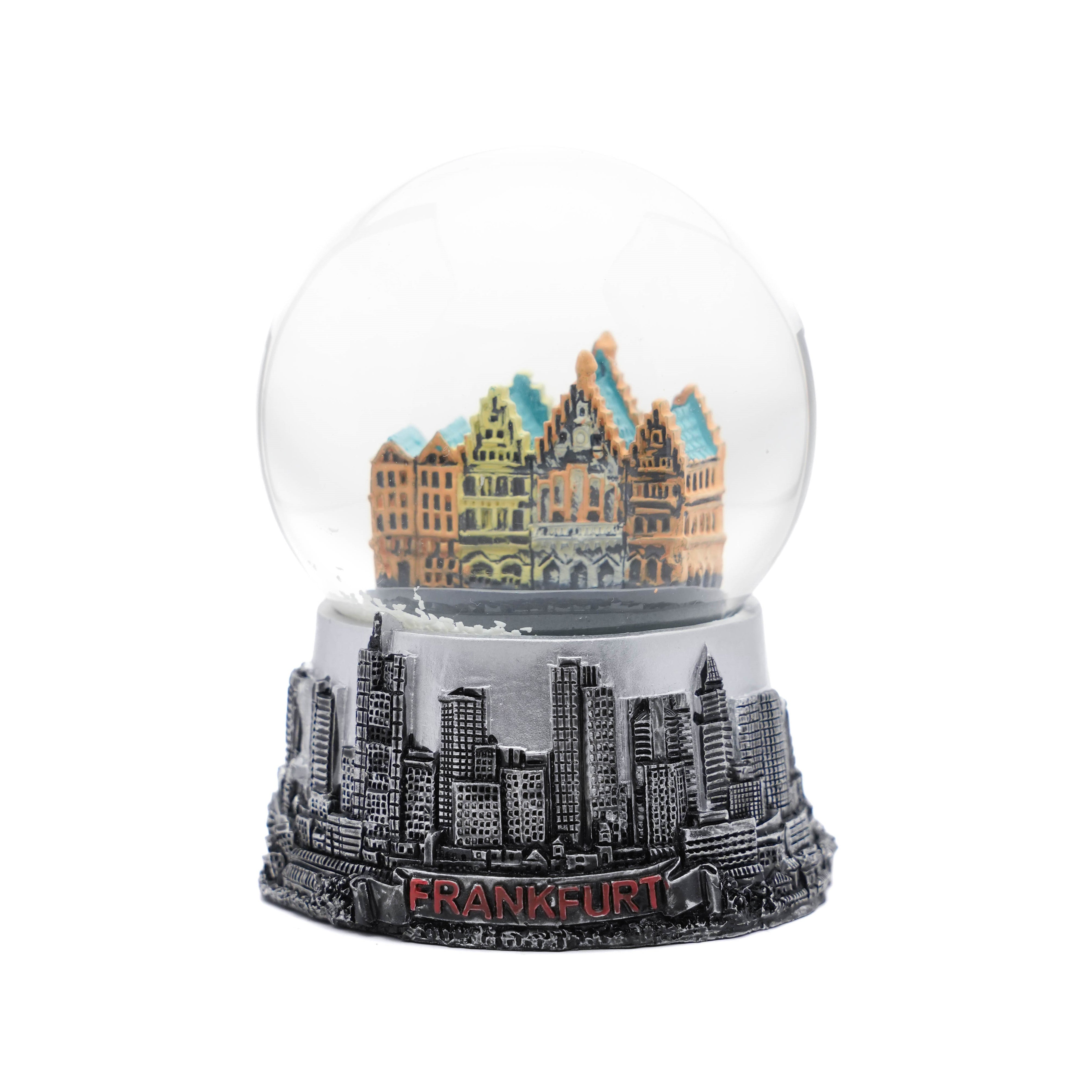 Große Schneekugel mit Frankfurt-Motiv in Silber – Deutschland Souvenir