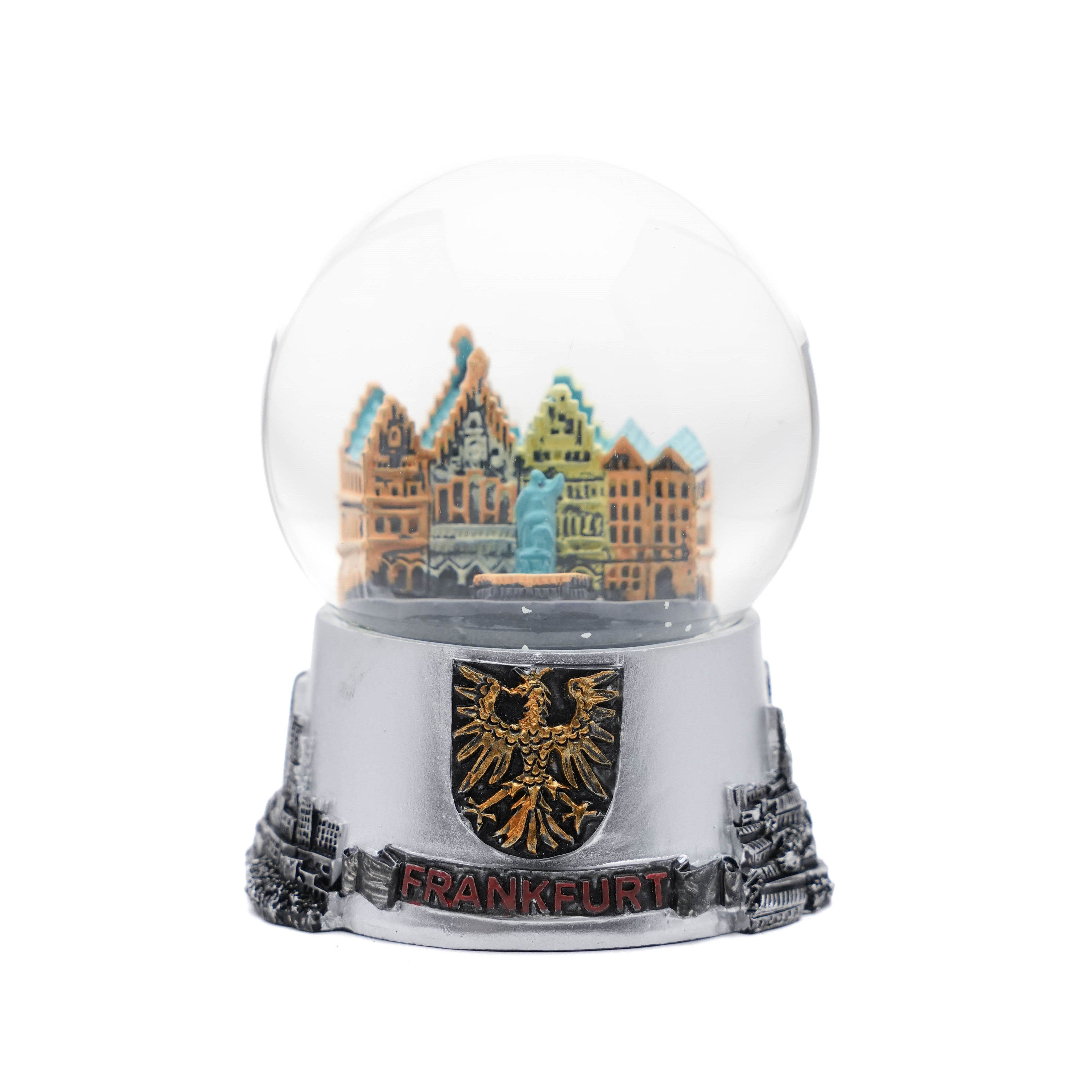 Große Schneekugel mit Frankfurt-Motiv in Silber – Deutschland Souvenir
