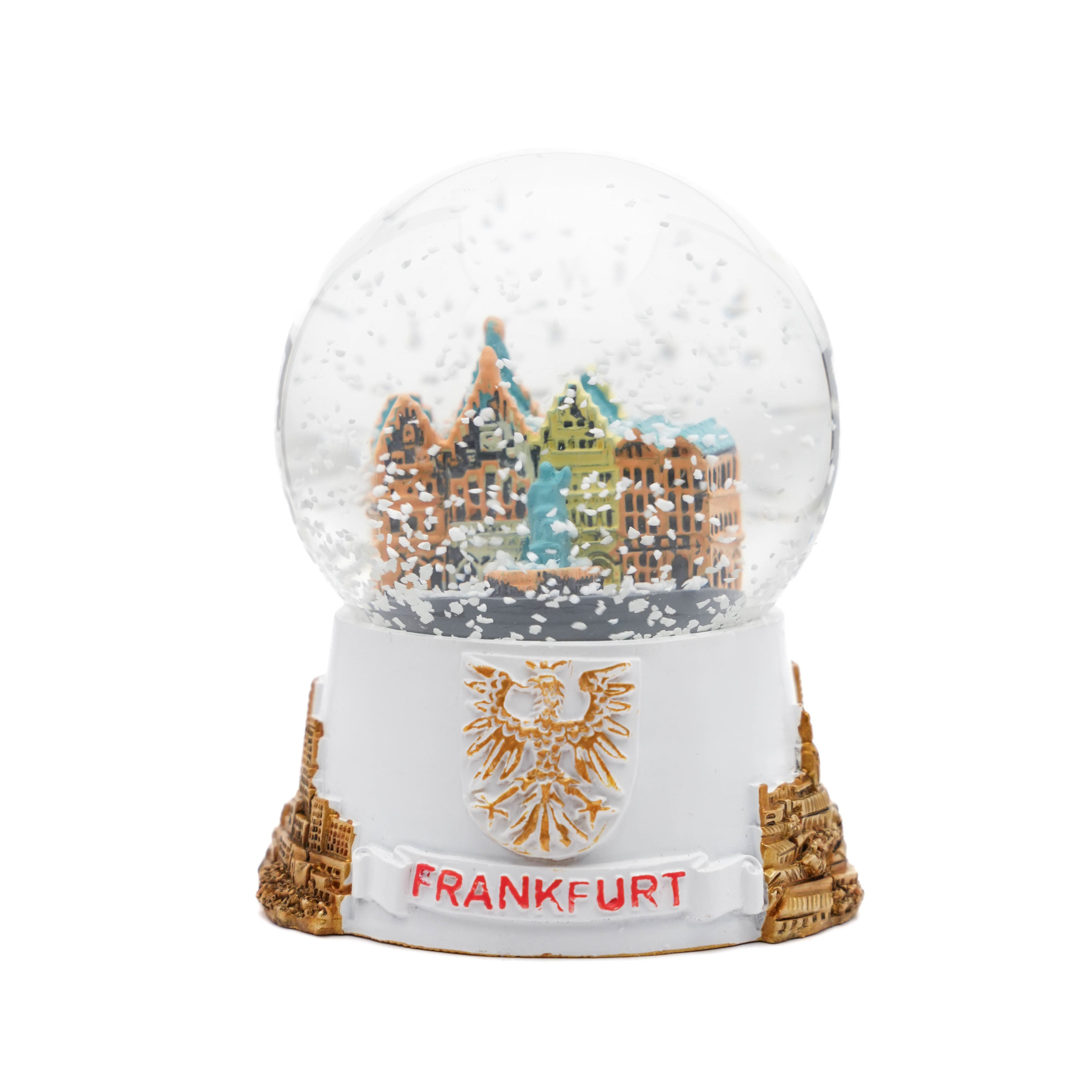 Große Schneekugel mit Frankfurt-Motiv in Weiß – Deutschland Souvenir