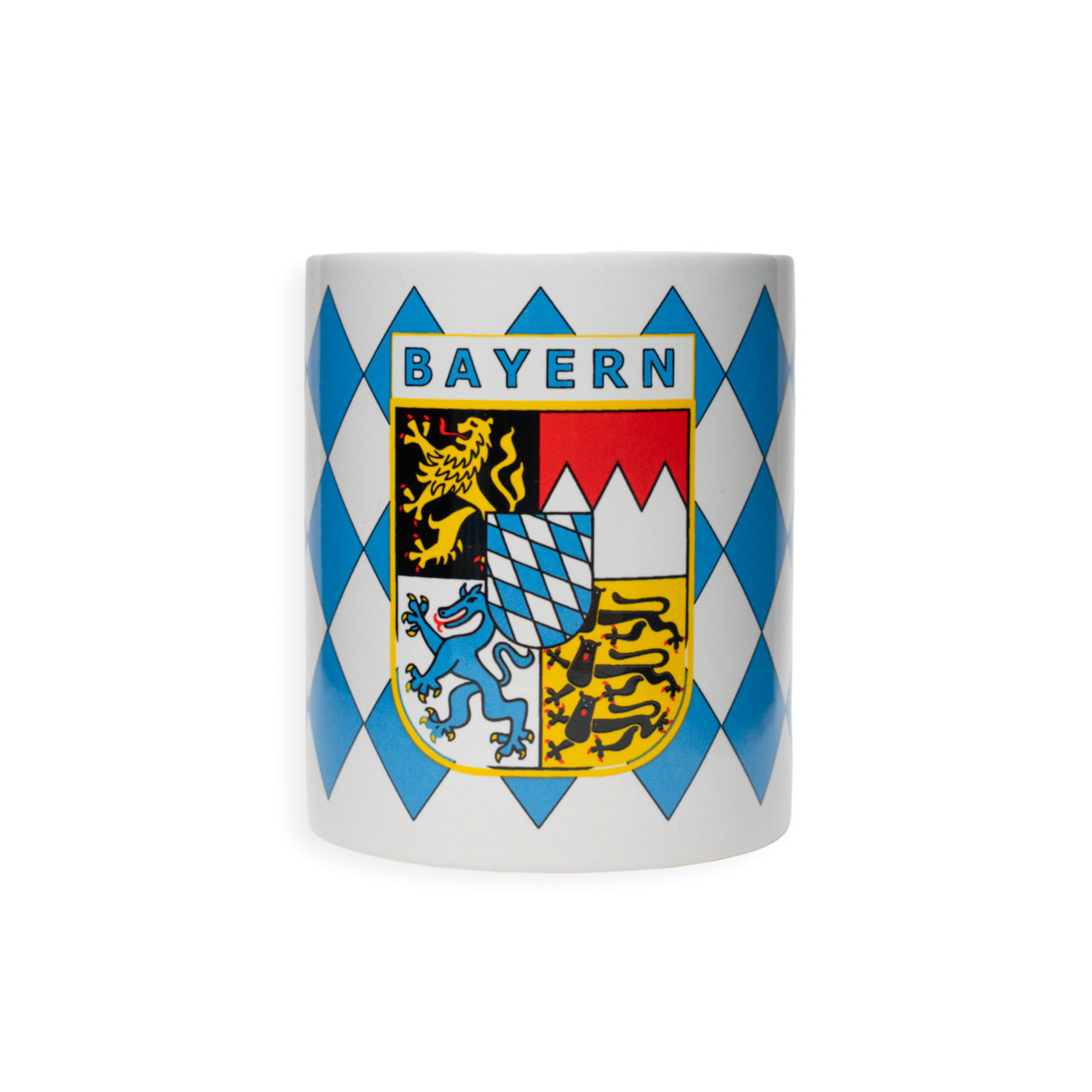 Bayern-Tasse in den Farben des Wappens mit dem Wappen als zentrales Motiv - Deutschland Souvenir