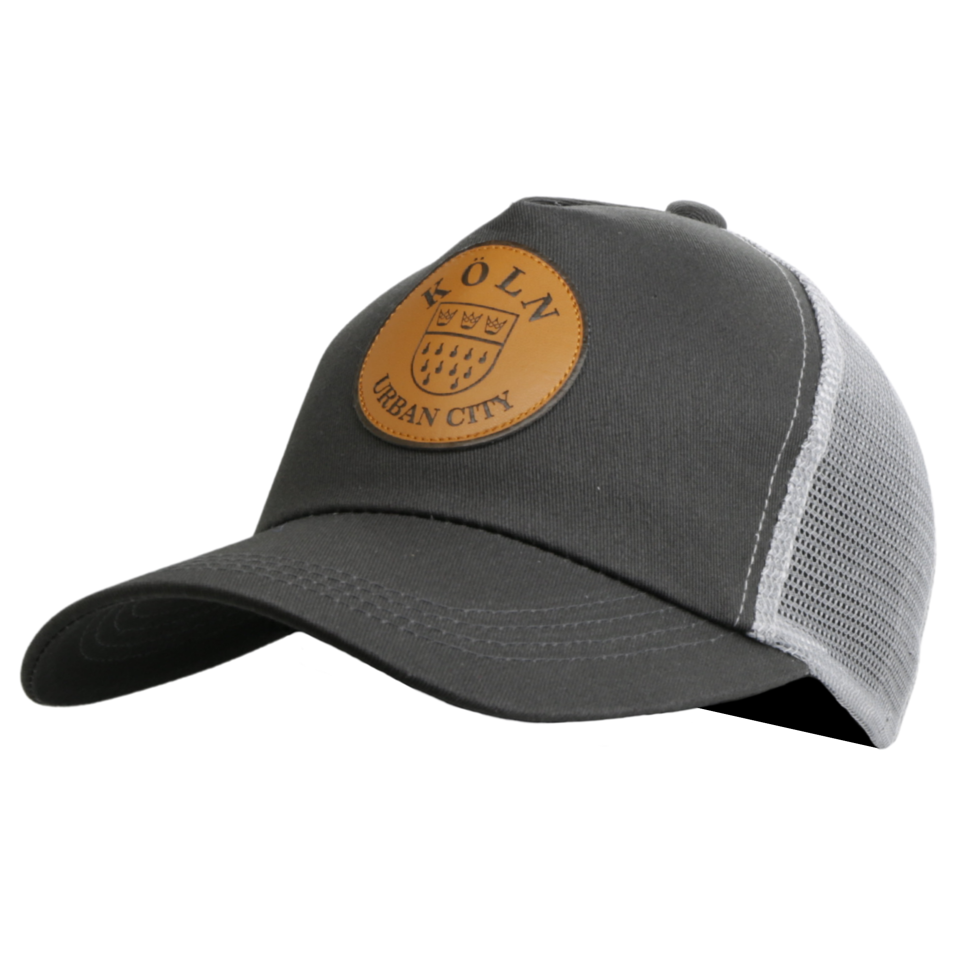 Graue Trucker-Cap mit Netzrückseite und „Köln Urban City“-Patch – Germany Souvenir
