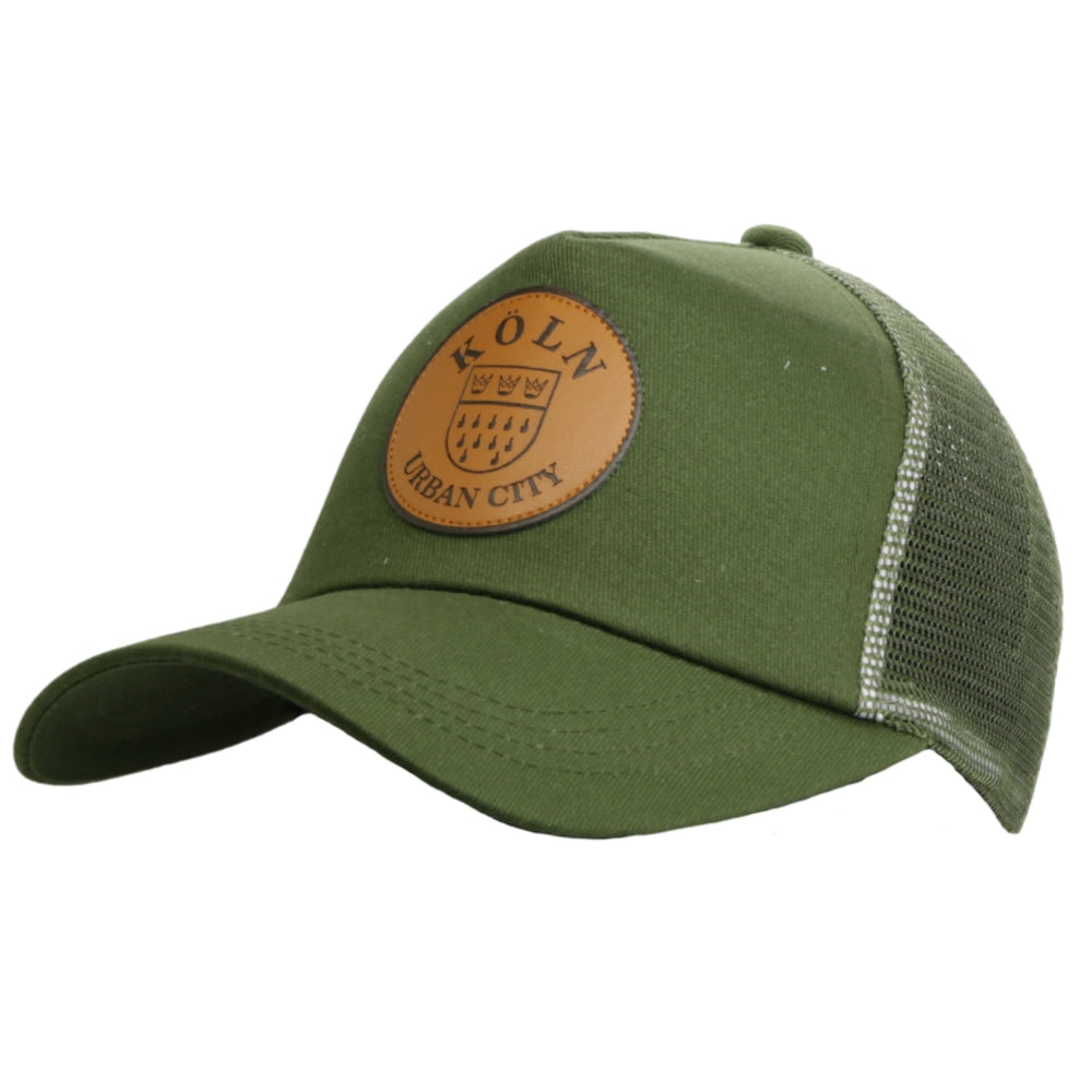 Olivgrüne Trucker-Cap mit Mesh-Einsatz und Köln-Urban-City-Patch – Germany Souvenir