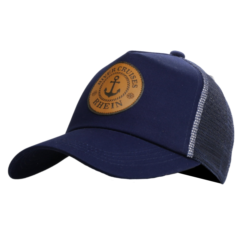 Dunkelblaue Trucker-Cap mit Netzrückseite und „Rhein River Cruises“-Anker-Patch – Deutschland Souvenir