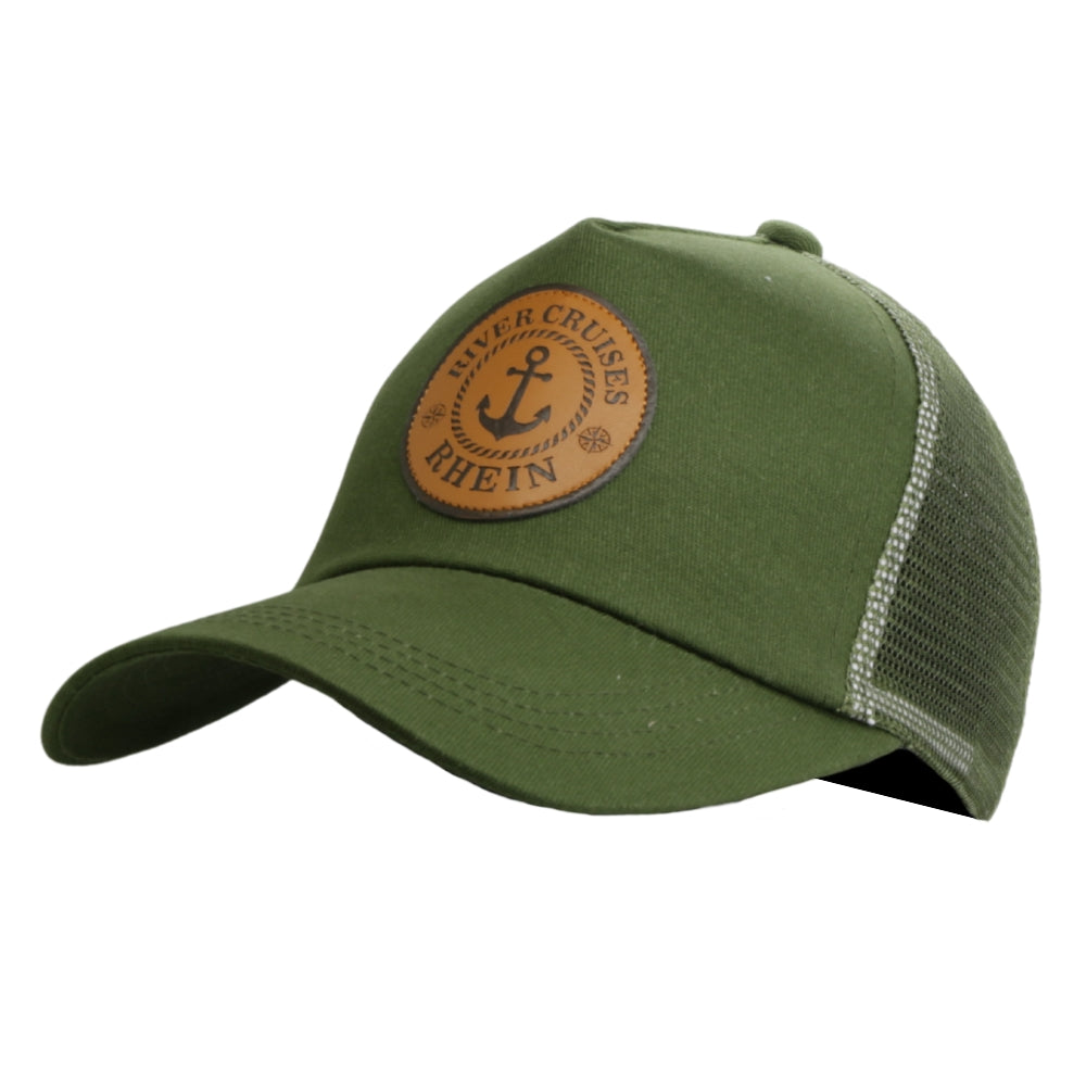 Olivgrüne Trucker-Cap mit Netzrückseite und „Rhein River Cruises“-Anker-Patch – Deutschland Souvenir