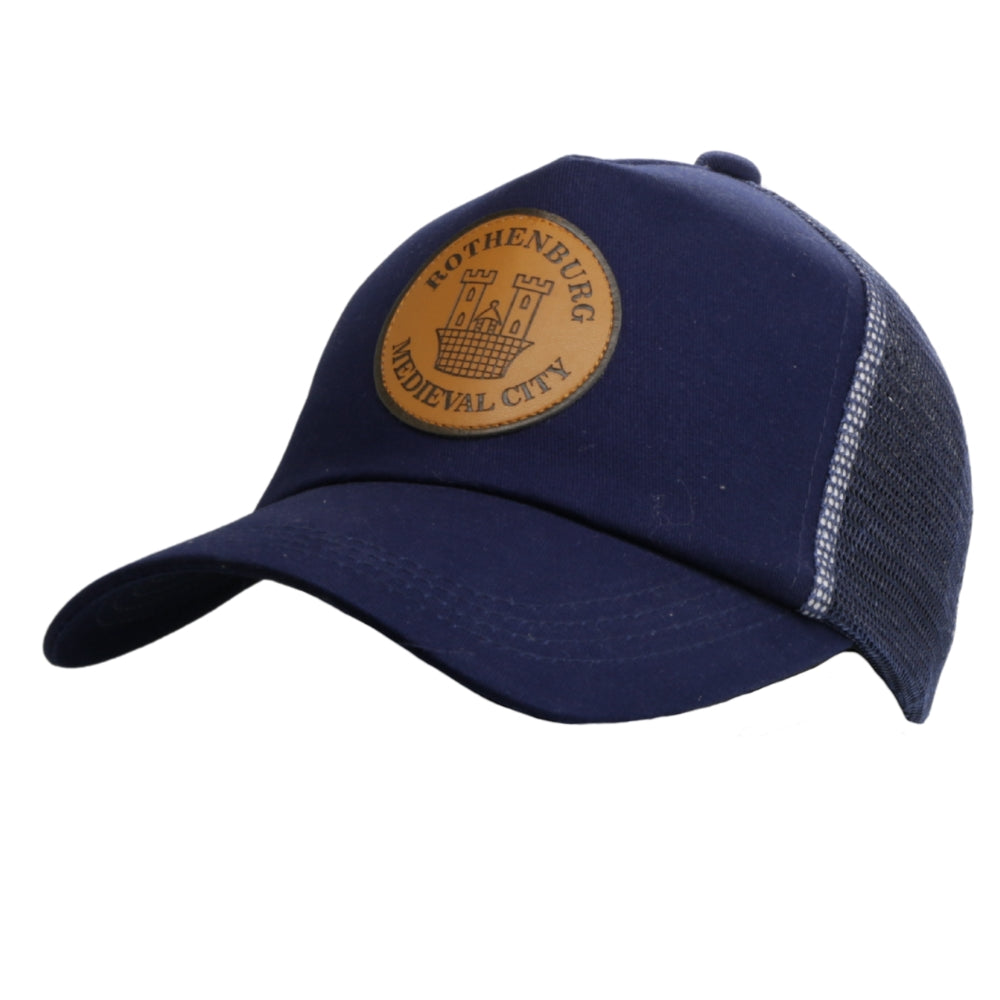 Navy-blaue Trucker-Cap mit Netzrückseite und „Rothenburg Medieval City“-Burg-Patch – Germany Souvenir